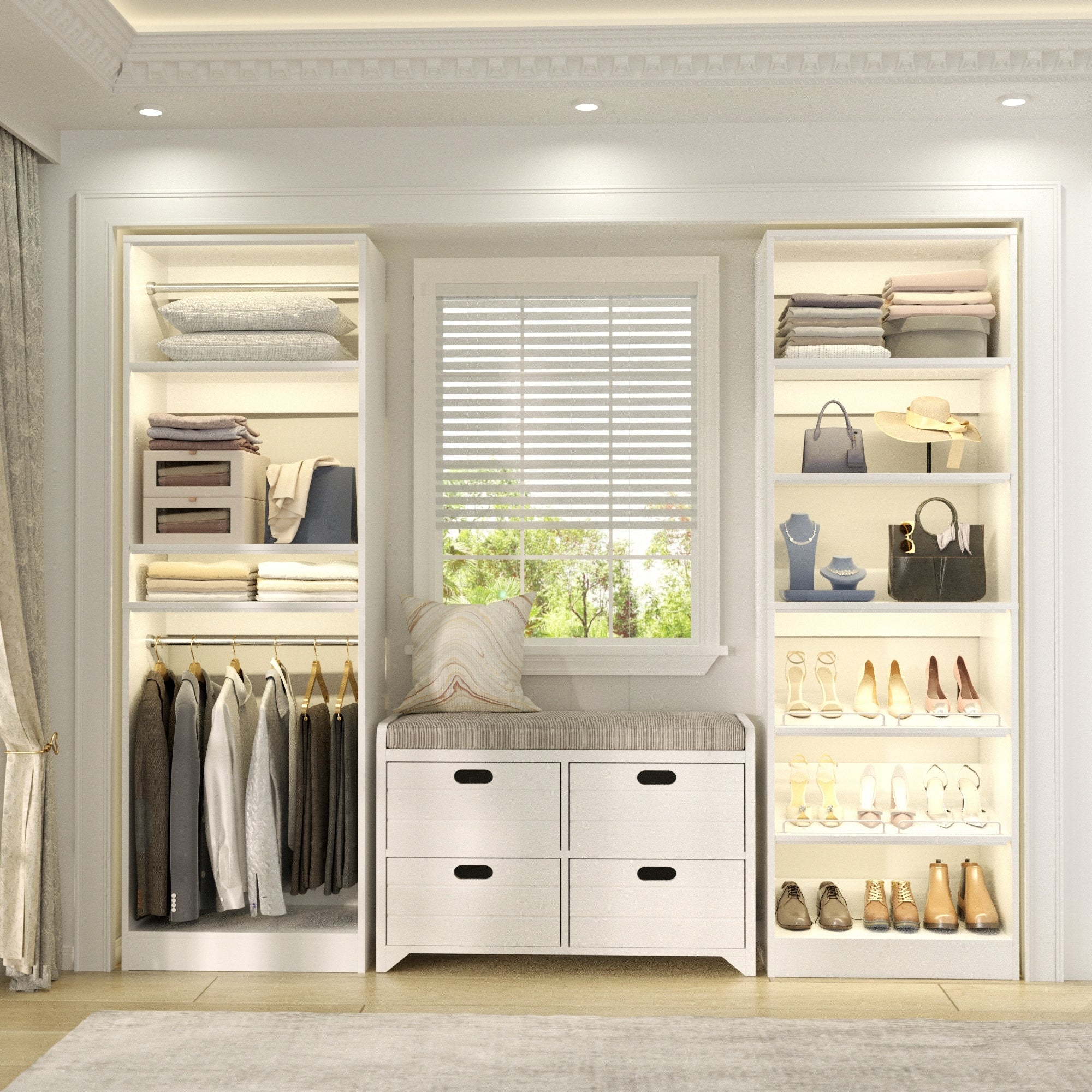 Cimly Set of 2 Freestanding Closet System with Shoe Racks and Hanging Rods for Reach-in/ Walk-in Closet