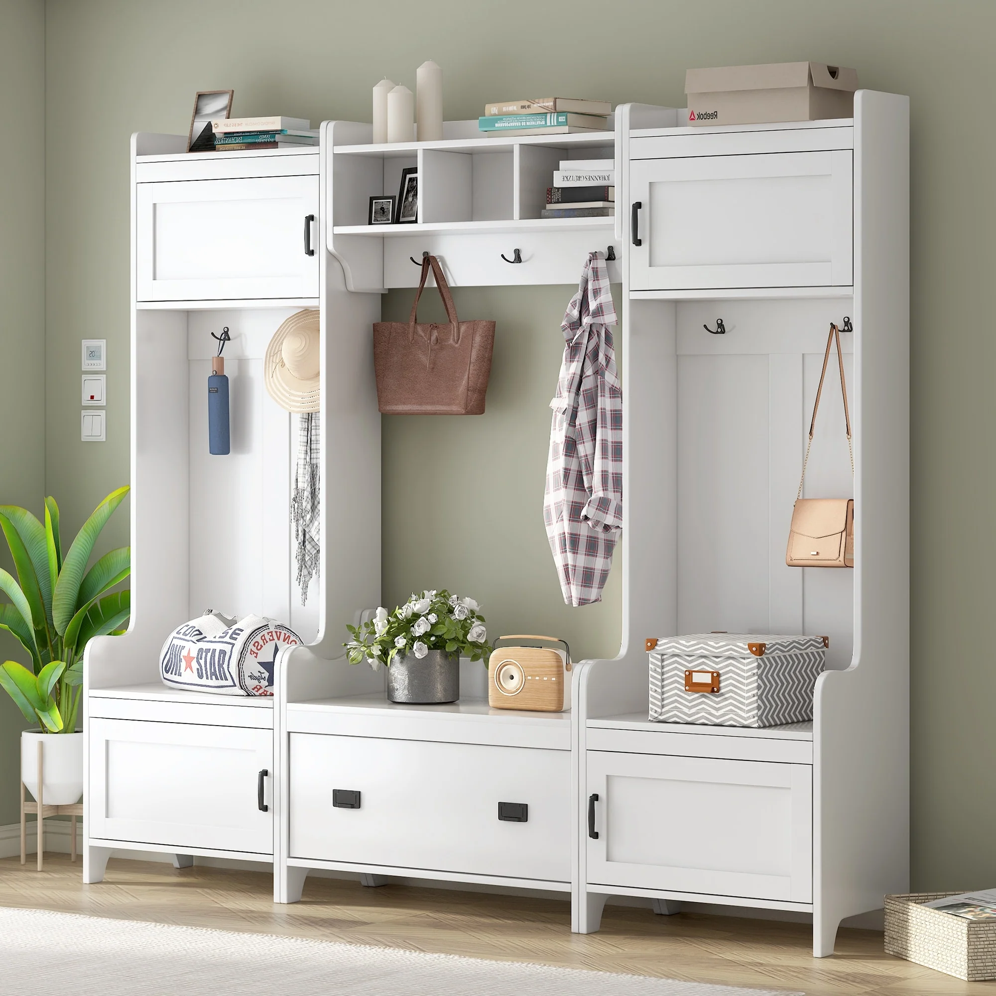 Entryway Bench Hall Tree with Ample Storage Drawer - N/A