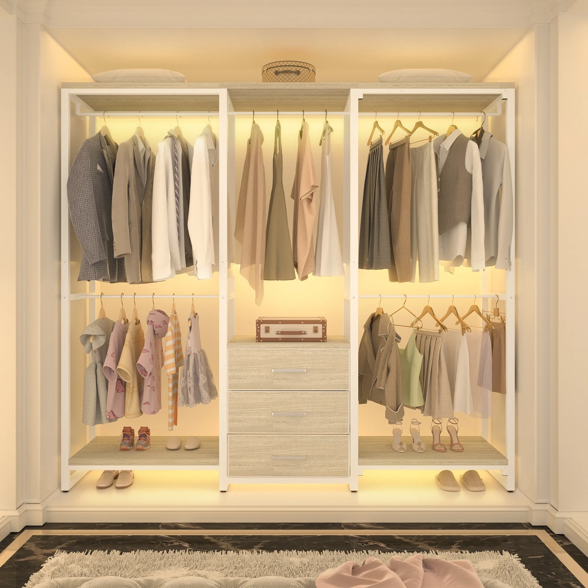 65.6'' Heavy-duty Garment Rack, Freestanding Closet Organizer with Fabric Drawers and 5 hanging Rods