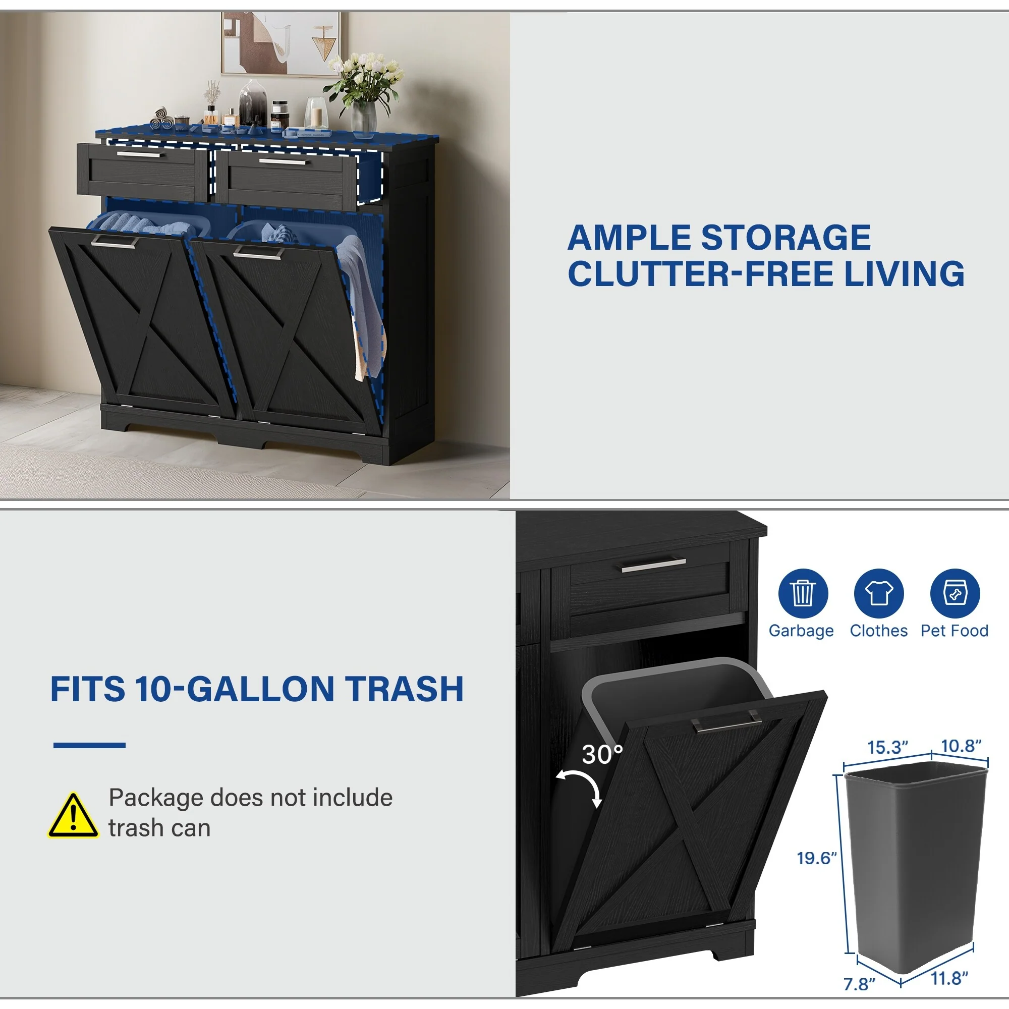 Moasis Kitchen Wooden Double Tilt Out Trash Can Cabinet with 2-Drawer