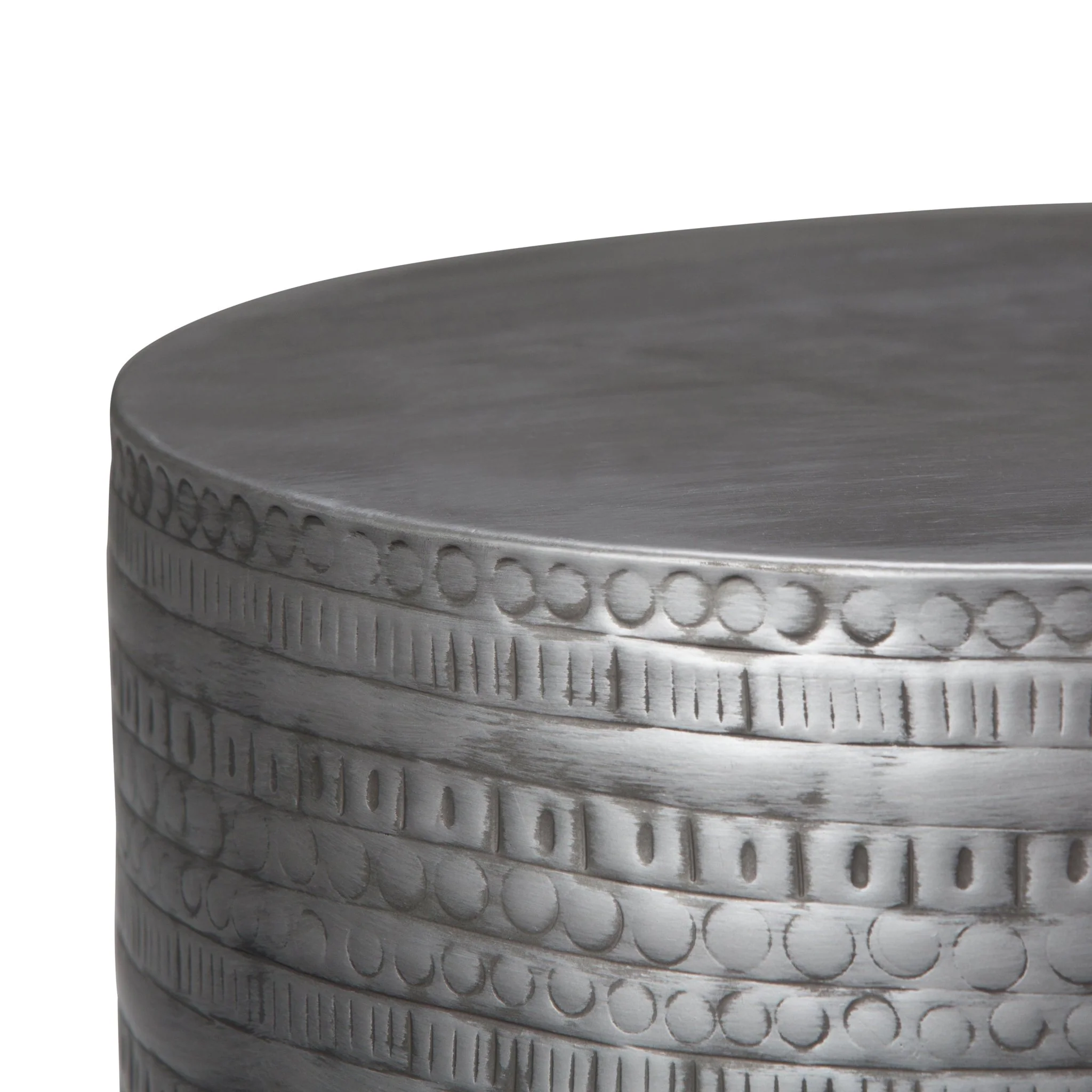 Heights Solid Metal Drum-Shaped Accent Table with Distinctive Texture