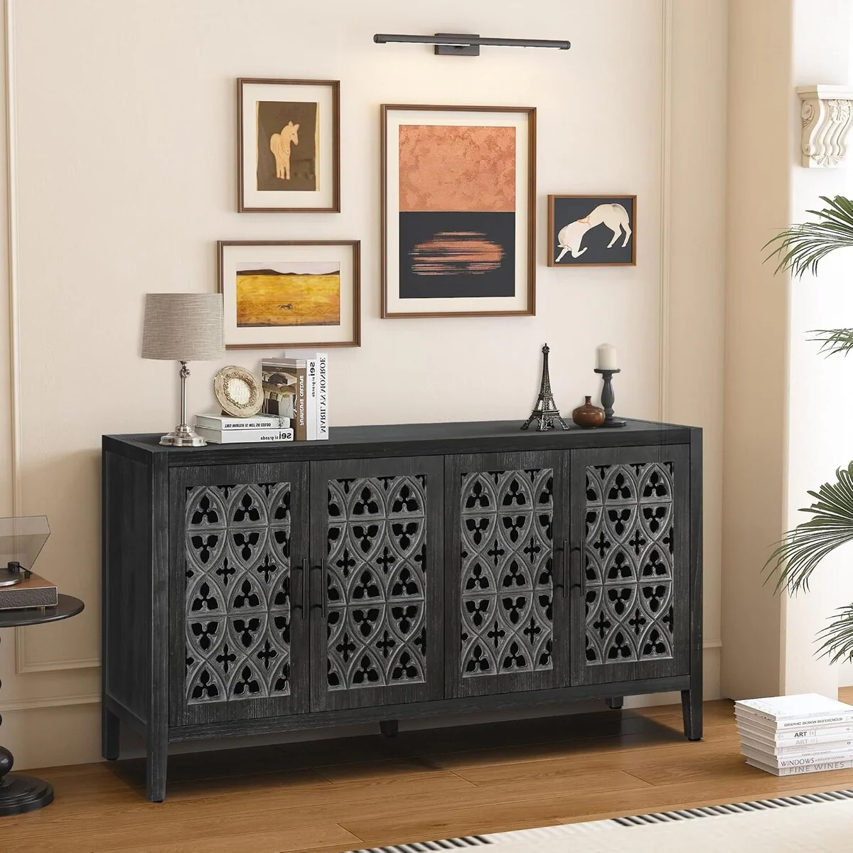 Roomfitters Hollow Four Door Antique Cabinet - American Country Style, Ideal for Living Room, TV Cabinet, Kitchen
