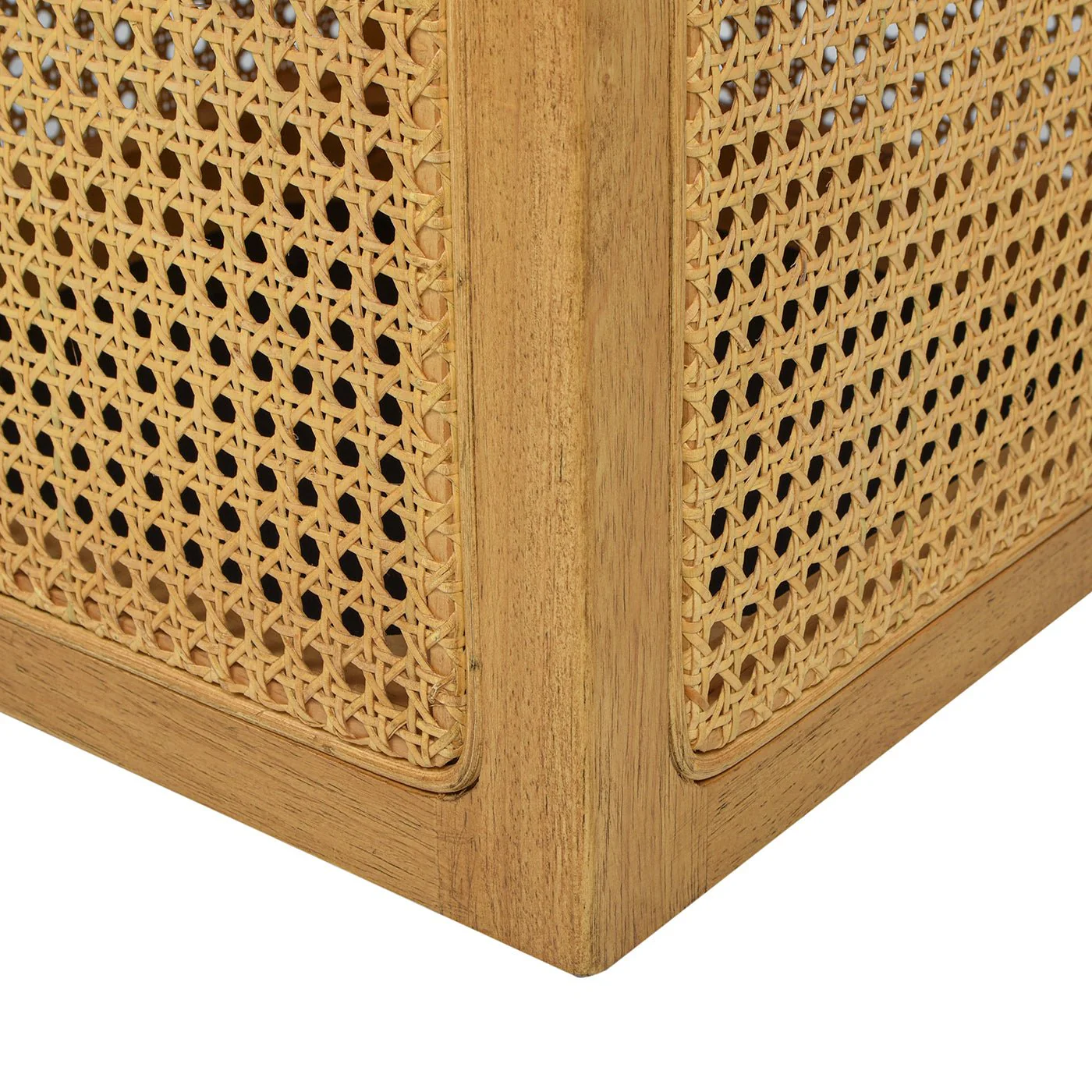 Upholstered Ottoman with Rattan Accents