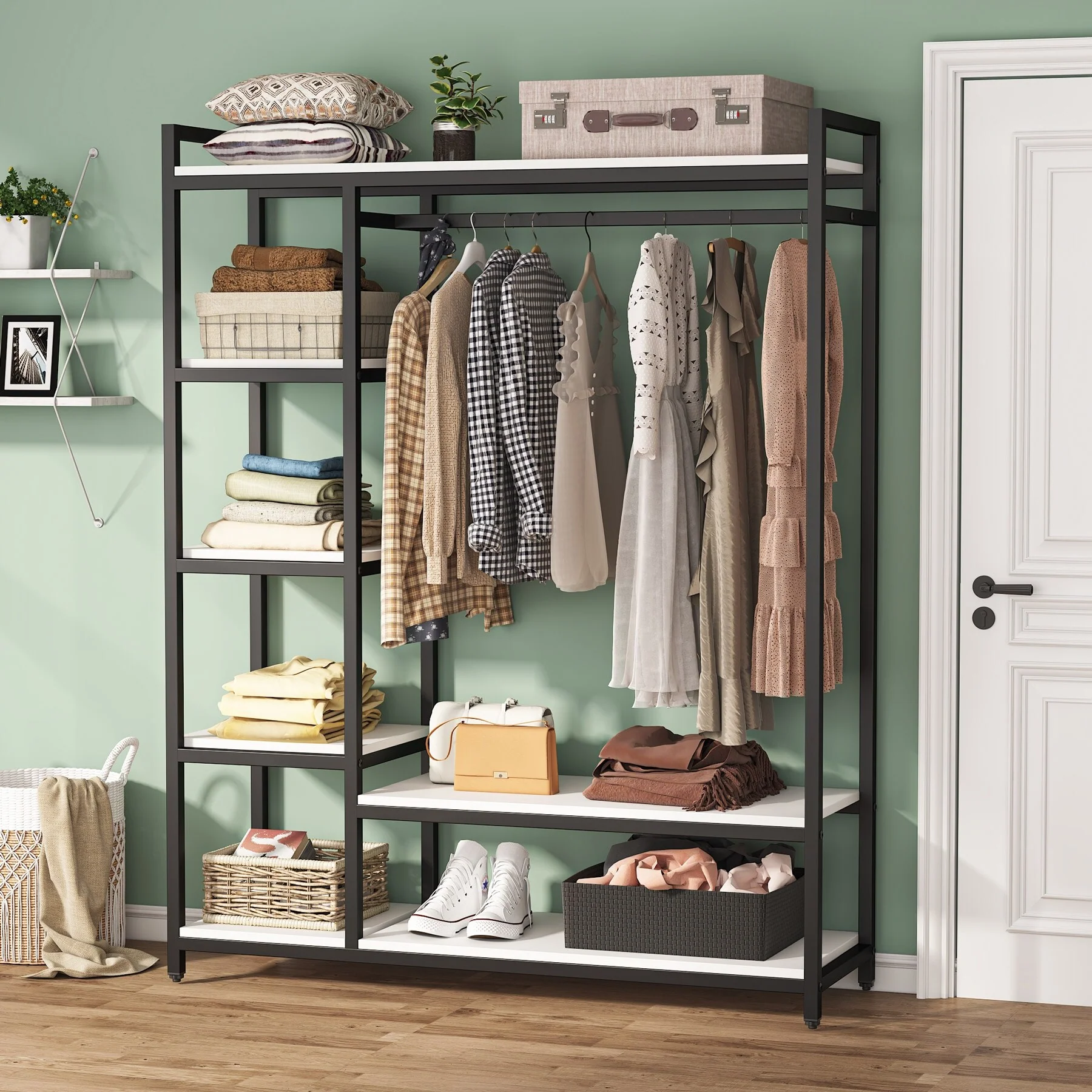 79 inche tall Freestanding Clothes Closet, Garment Rack with Shelves and Hanging rod clothing closet