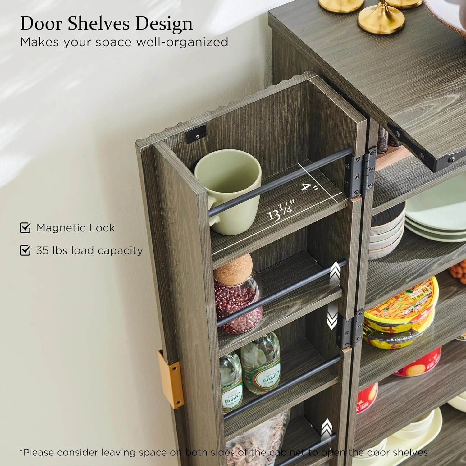 Modern Fluted Pantry Cabinet, Storage Cabinet, Wood Cupboard Organizer