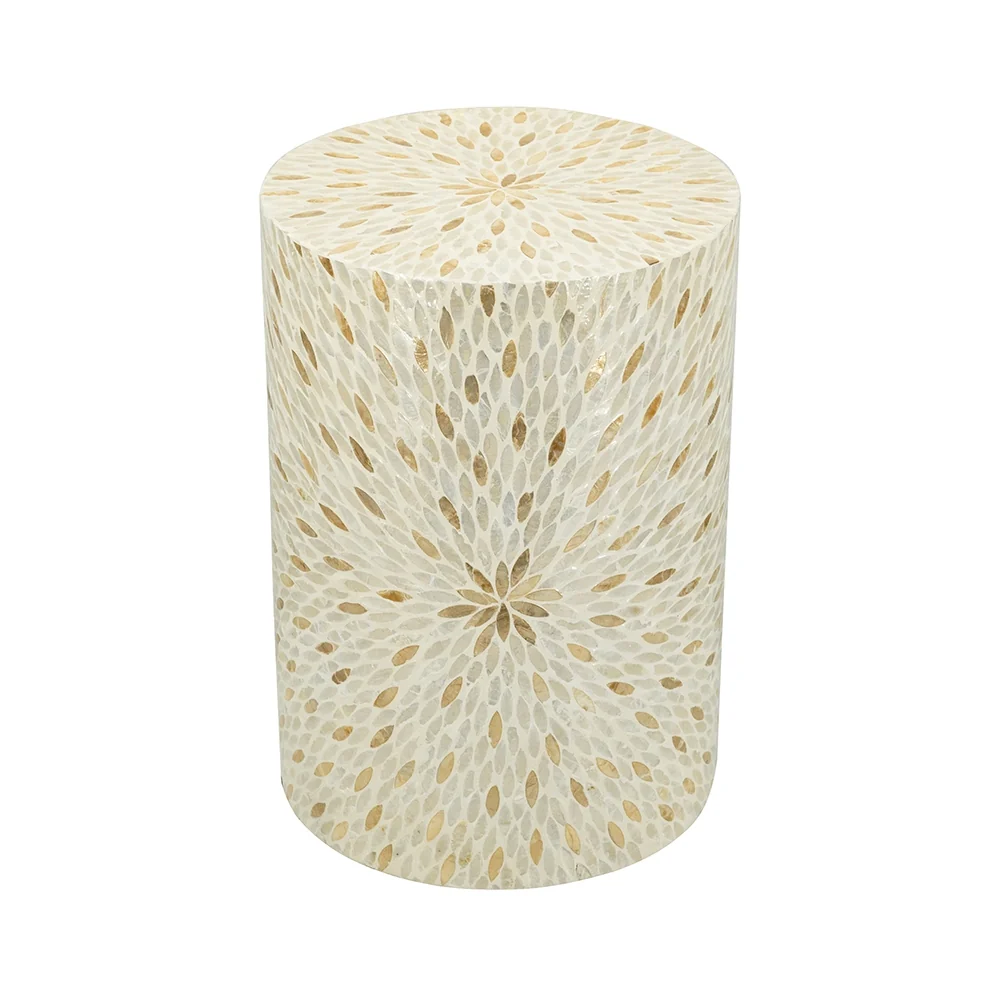 Gold and White Capiz Drum Side Table