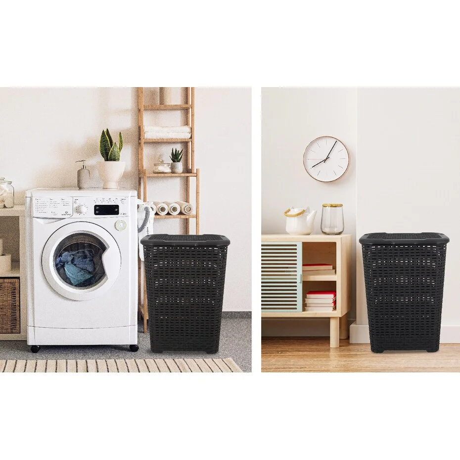Superio Plastic Wicker Laundry Hamper with Lid Large Capacity - Capacity: 60l