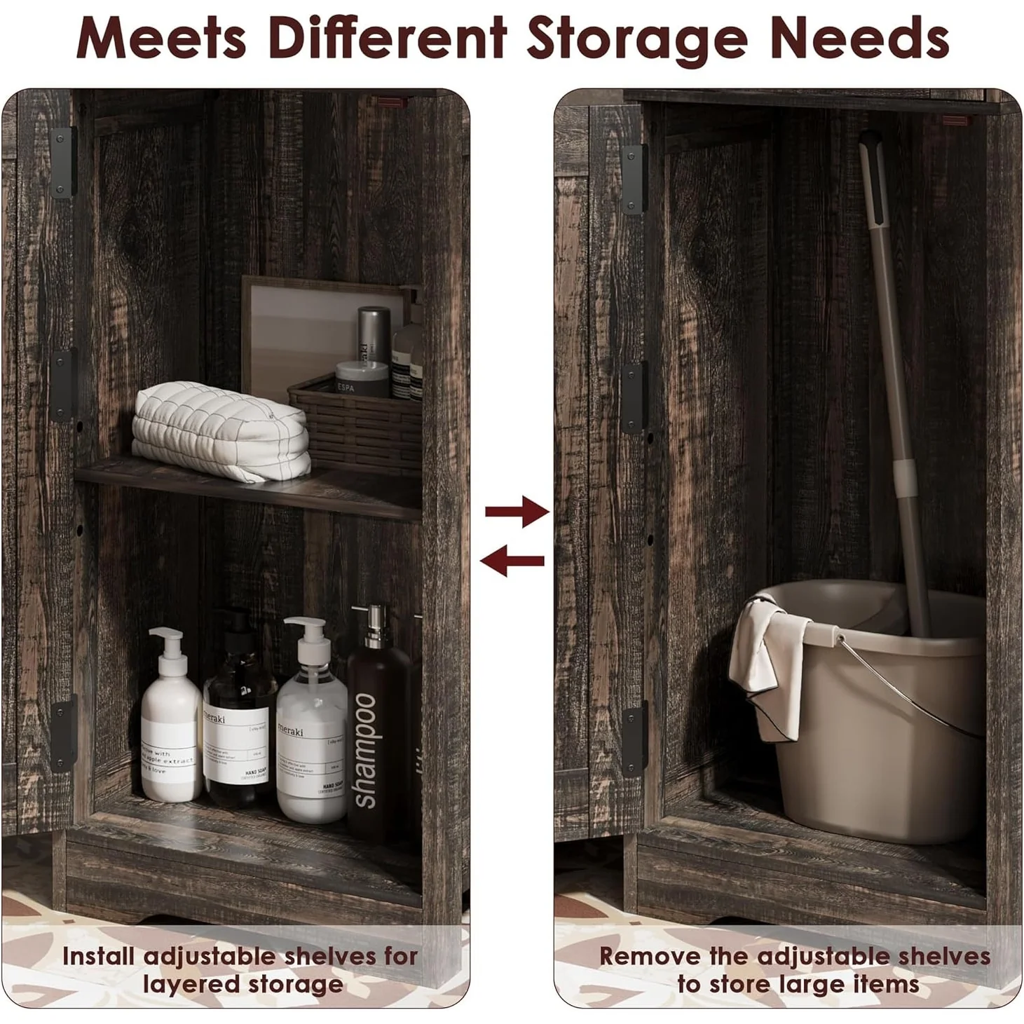 Tall Bathroom Cabinet, Linen Storage Cabinet with Doors and Adjustable Shelves and Drawer