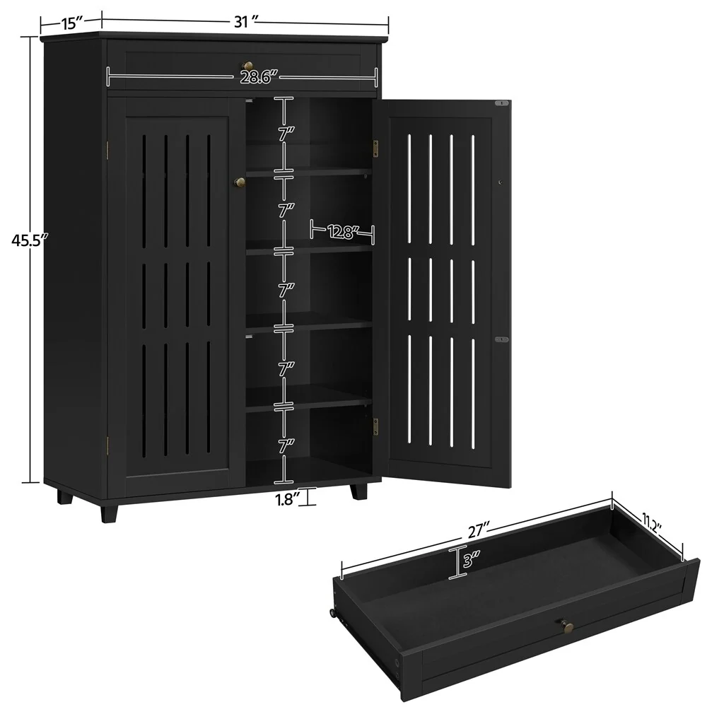 Yaheetech 5-Tier & 1 Drawer Shoe Storage Cabinet Closed Adjustable Shoes Rack - N/A