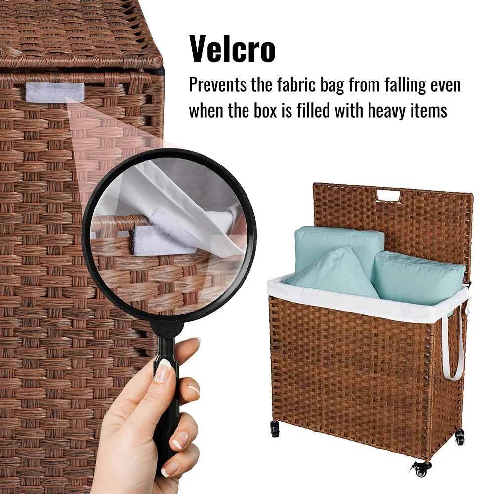 Laundry Hamper with Wheels, 160L Rattan Hampers & 2 Removable Liner Bags, Laundry Basket with Lid - 27