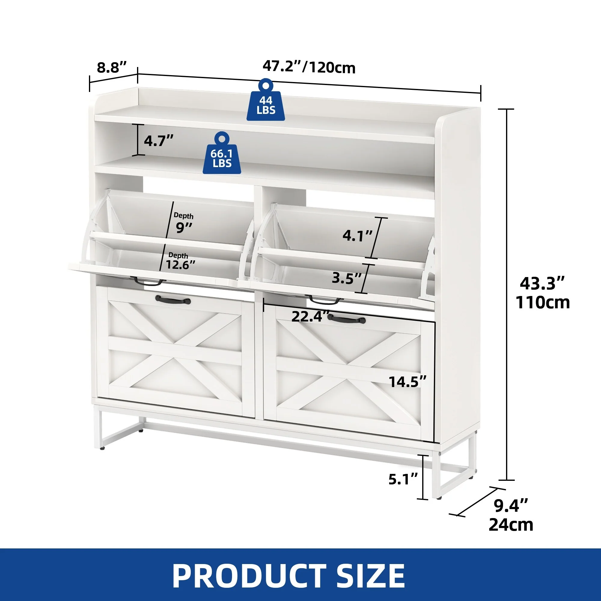 Moasis 24 Pairs Farmhouse Shoe Storage Cabinet 4 Flip Drawers Shoe Organizer