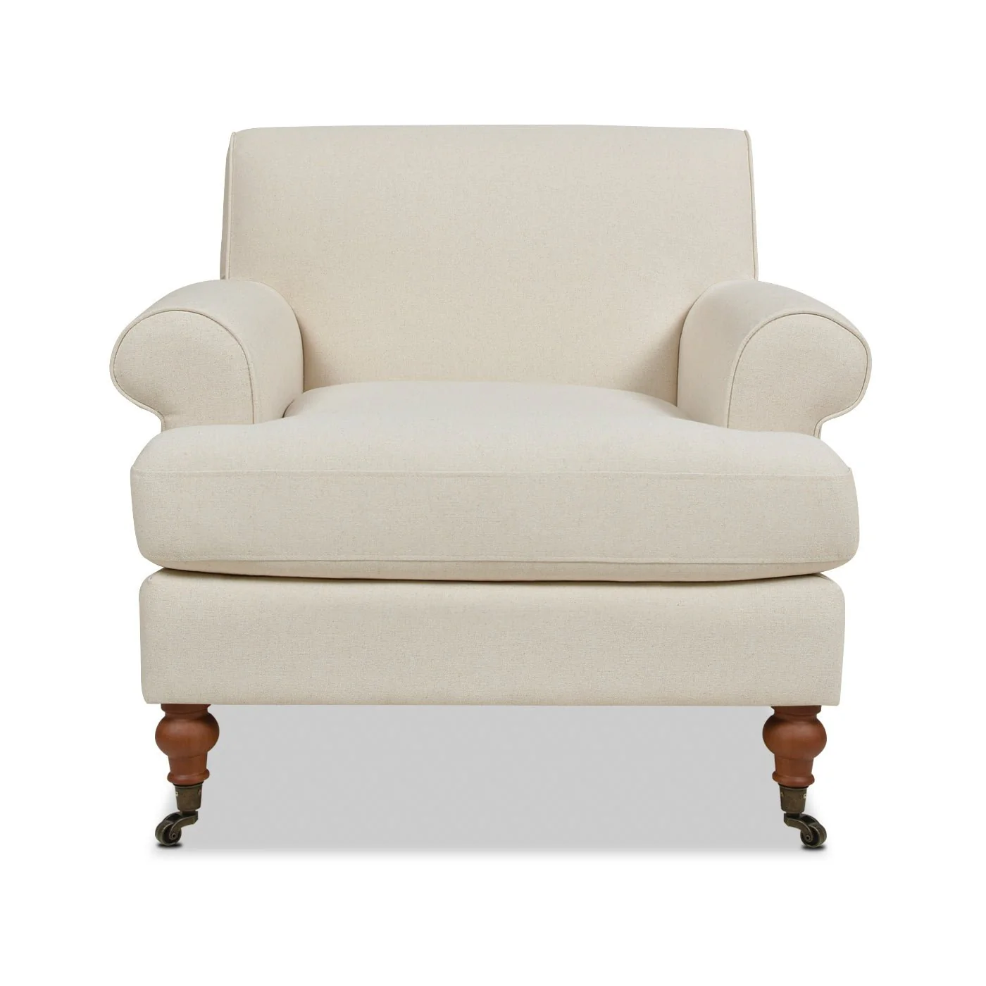 Cobaltex Upholstered Arm Chair with Metal Casters and Rolled Arms