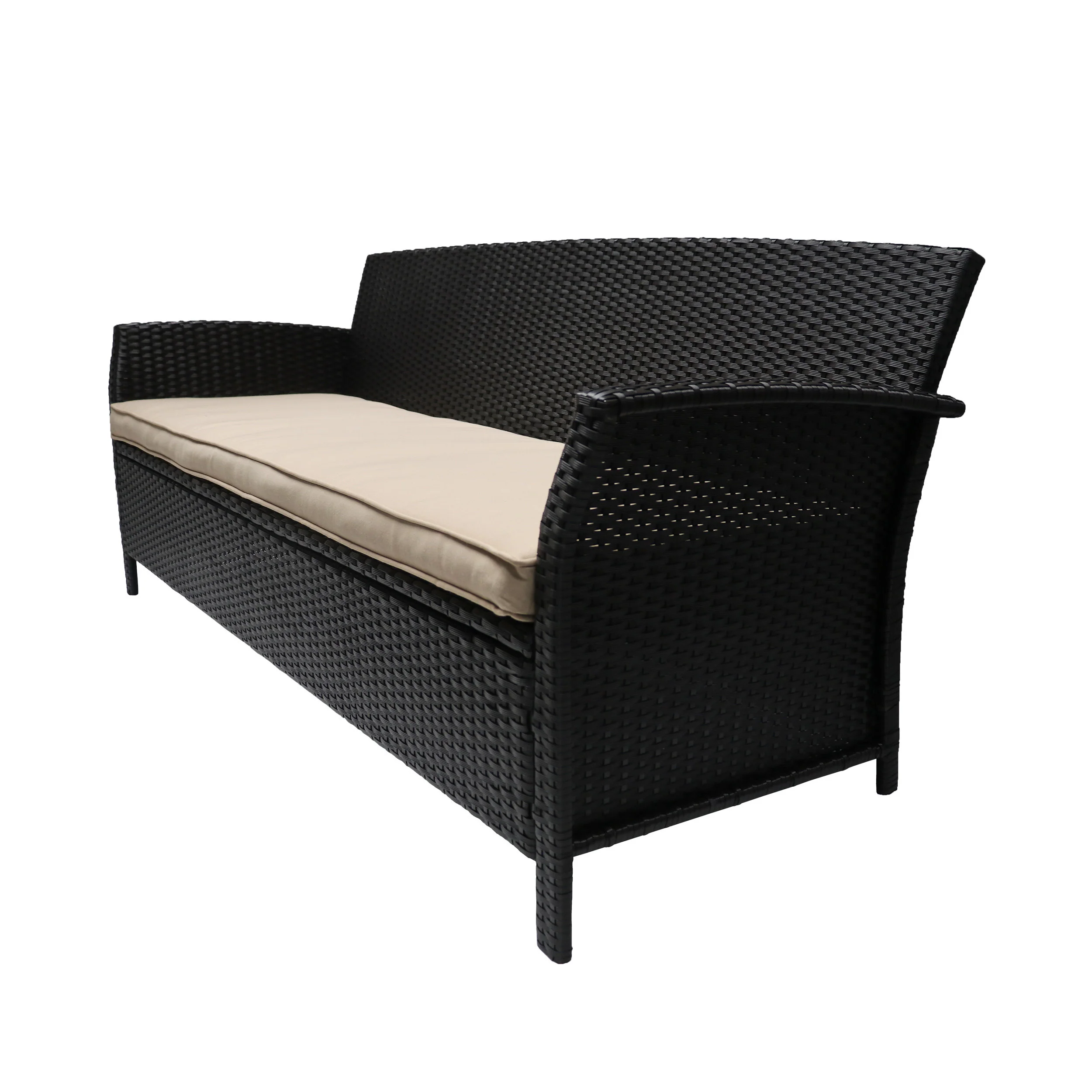 Outdoor 3-Seater Rattan Sofa with Curved Armrests