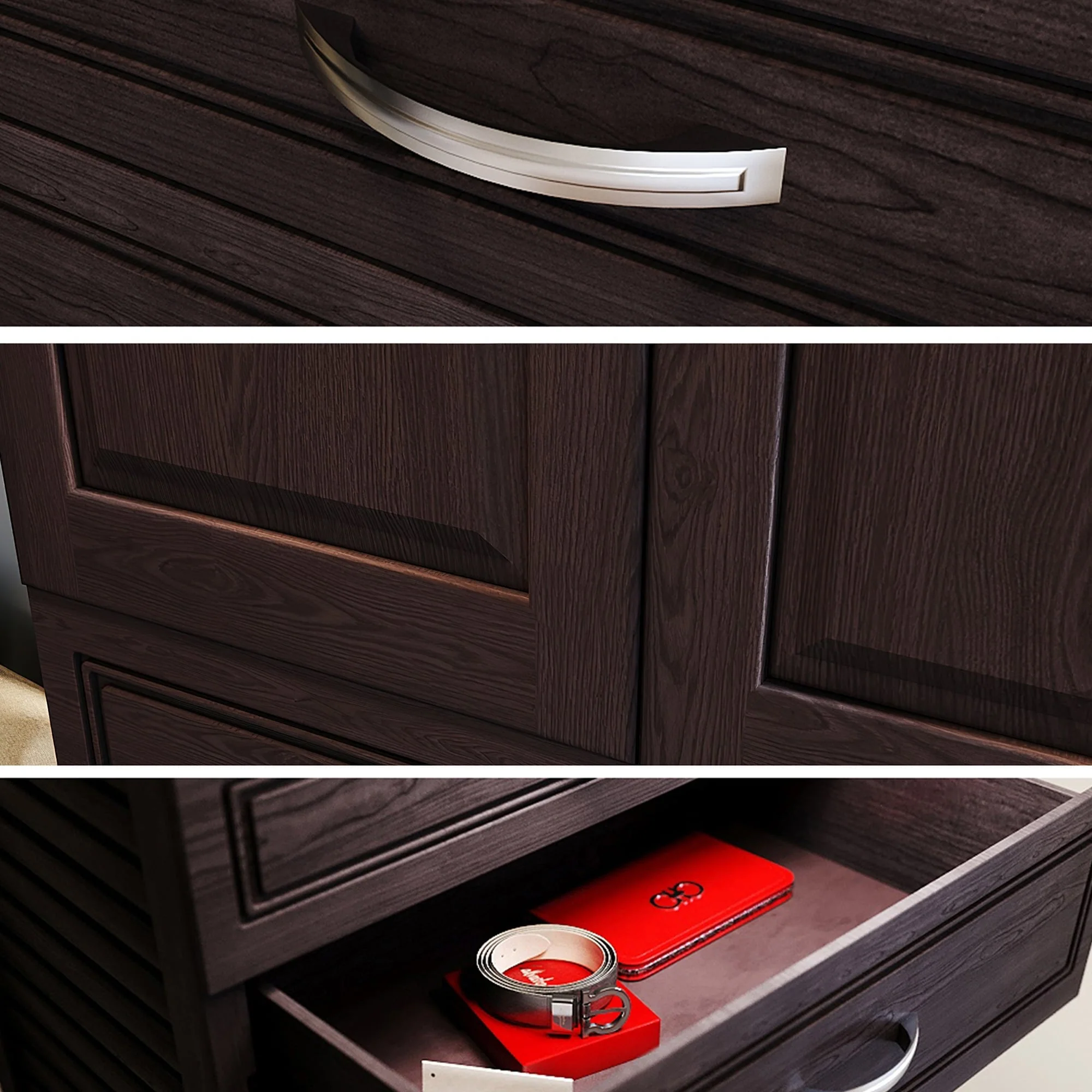 John Louis Home 16in. Deep Solid Wood 5-Drawer/Raised Panel Doors Woodcrest Deluxe Organizer Espresso