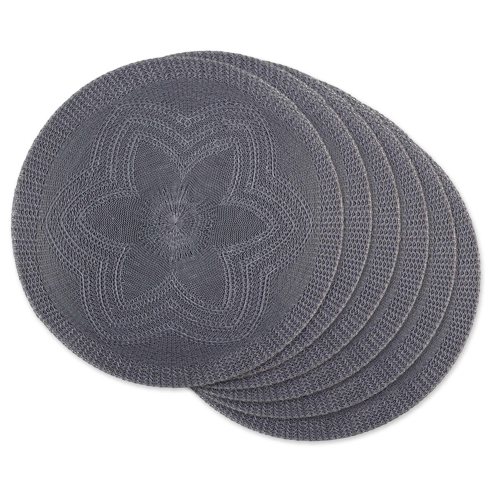 Gray Floral Pp Woven Round Placemat, Set of 6