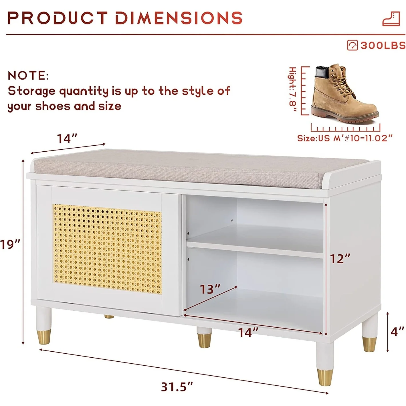 Shoe Storage Bench Cabinet Rattan Style Shoe Cabinet for Entryway