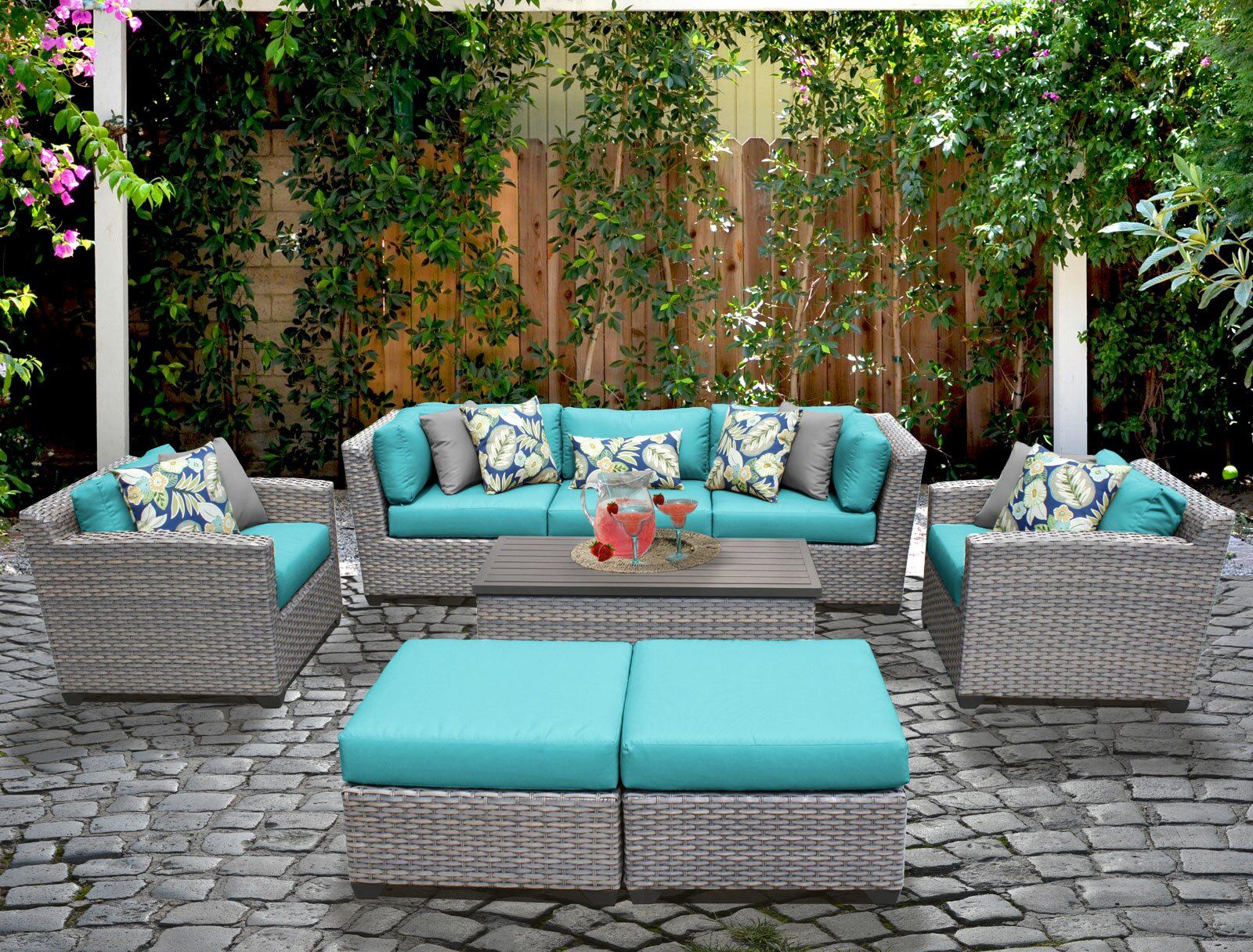 Merlyn Wicker/Rattan 7 - Person Seating Group with Cushions