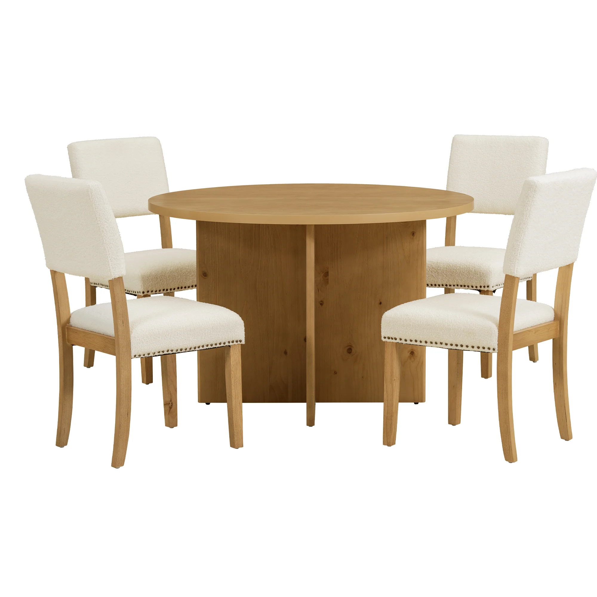 5-Piece Dining Set with Round Tabletop and 4 Upholstered Dining Chairs