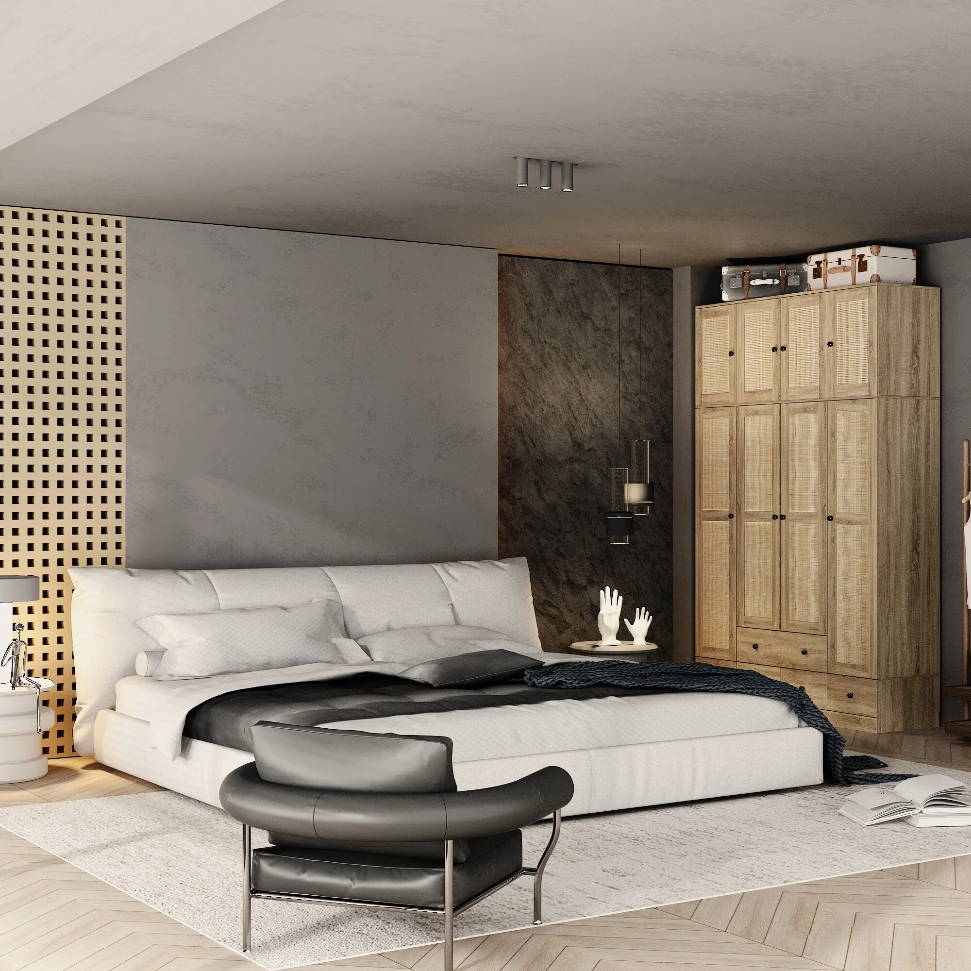 Large Storage Wardrobe Versatile Rattan Door Closet with Deep Drawers