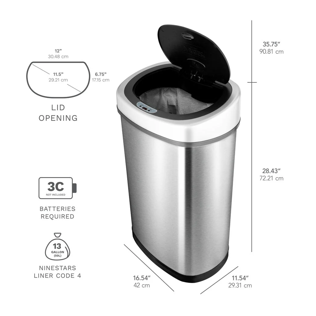 NINESTARS Motion Sensor Trash Can Combo CB-DZT-50-9/12-9