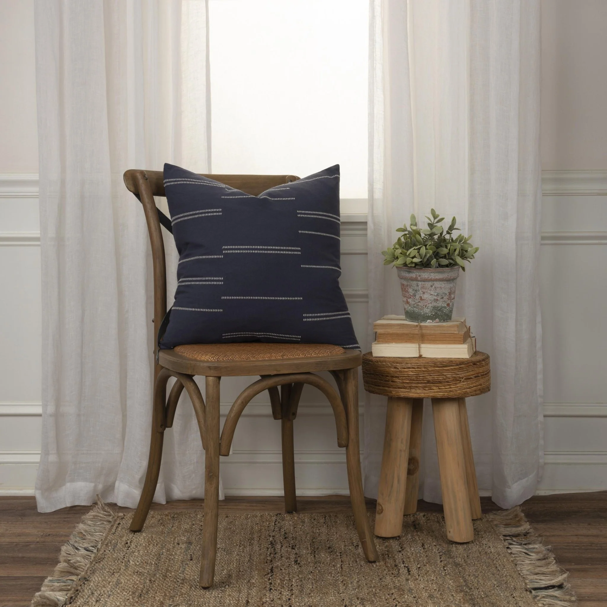 Knife Edged Cotton Broken Stripe Decorative Throw Pillow