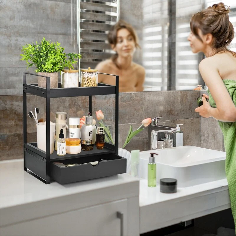 2-Tier Bathroom Organizer Countertop with Drawer - 6.9