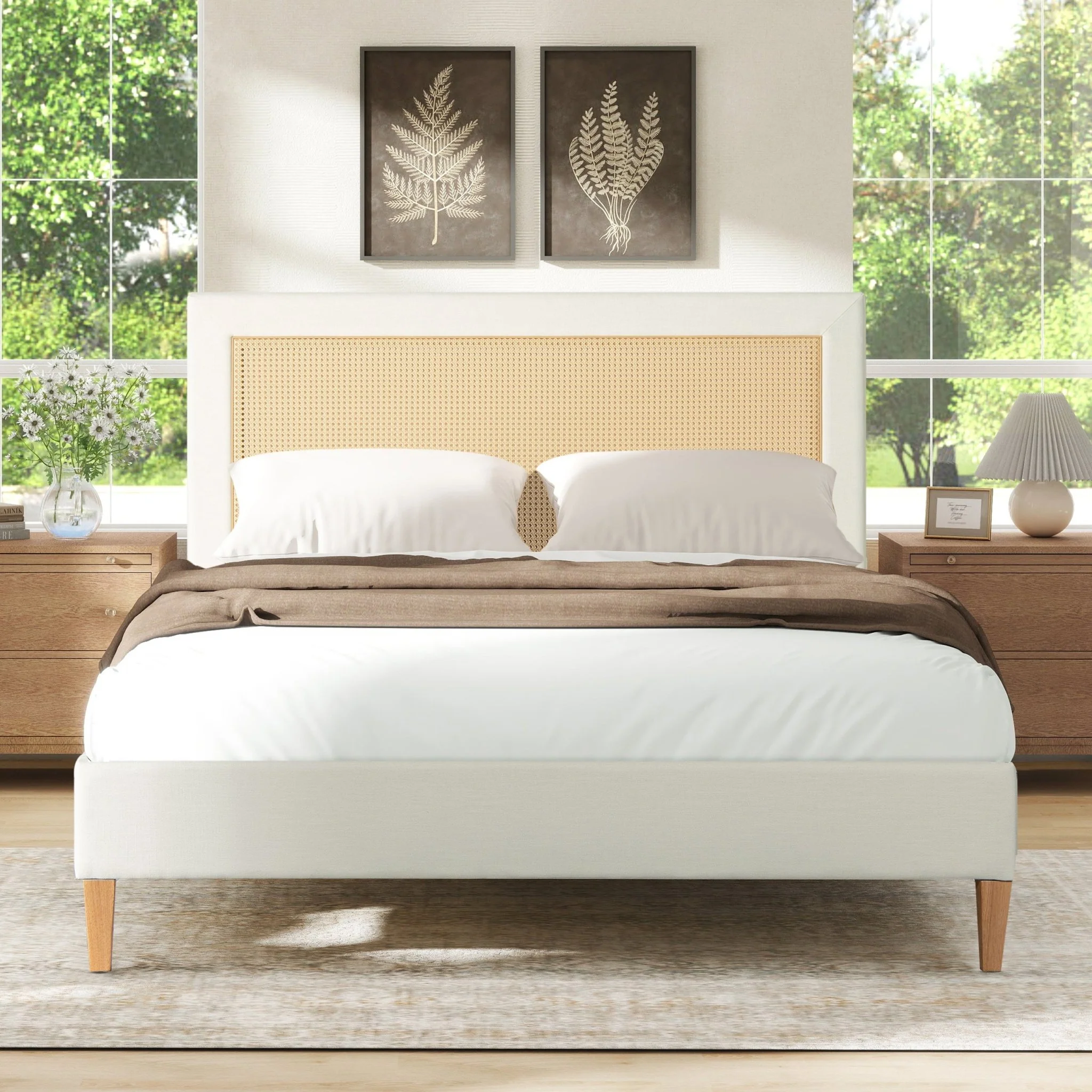 Captivat Platform Bed with Cane-Back and Solid Wood Legs
