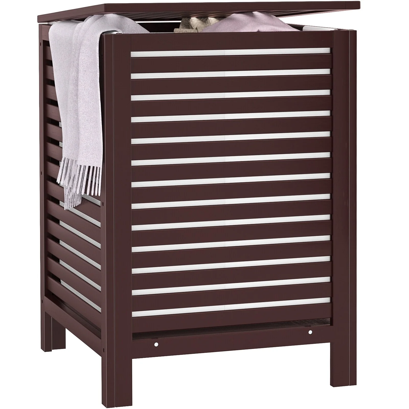 Bamboo 2-Section Laundry Hamper, 120L Large Laundry Basket with Lid and Removable Liner Bag