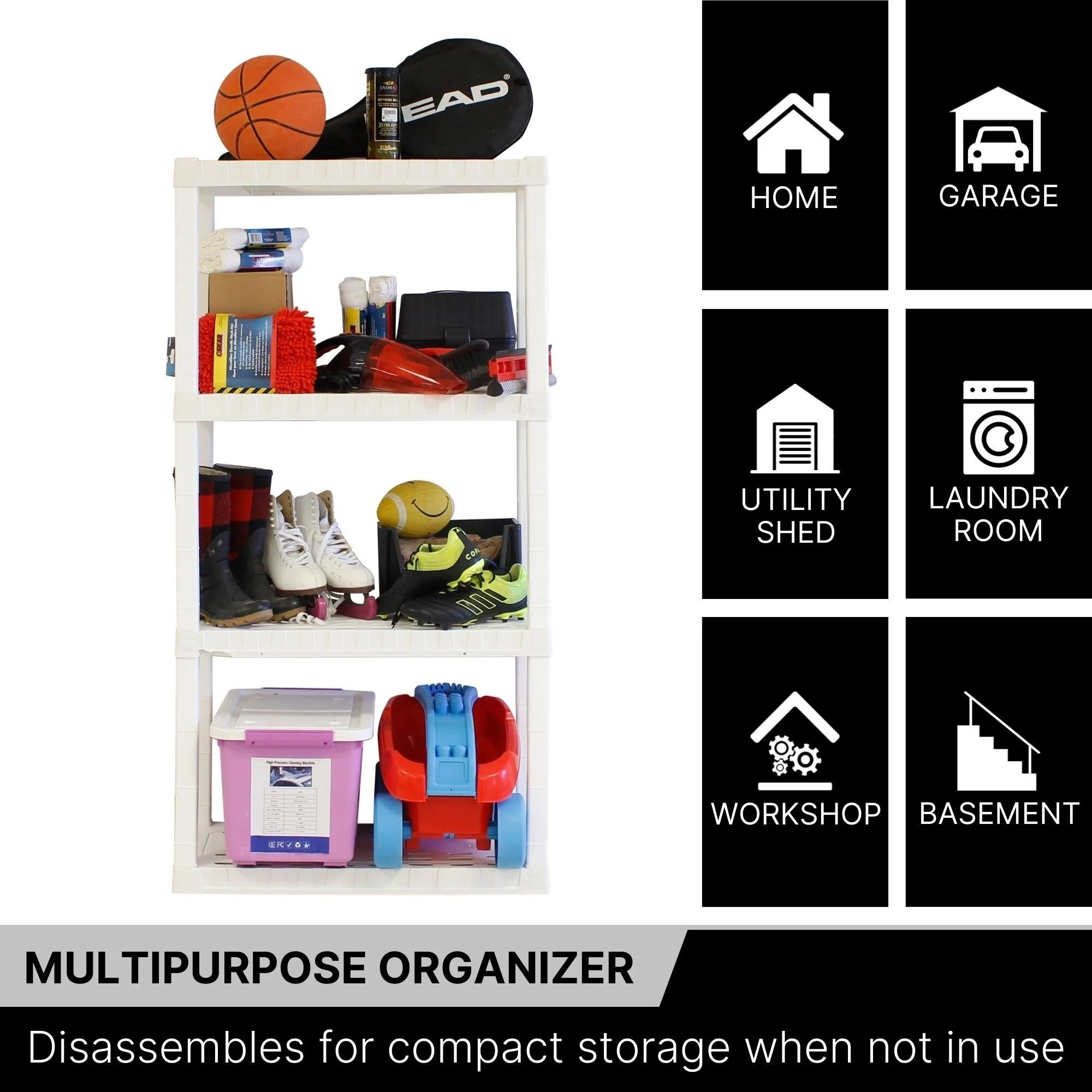 Oskar 4-Tier Heavy Duty Shelving Unit W30 x D14 x H57 Home Storage White