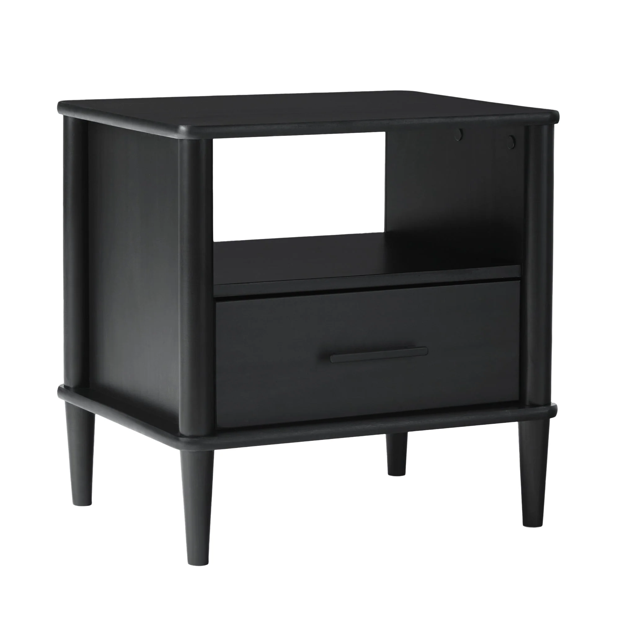 Solid Wood Spindle Nightstand with Drawer and Open Cubby