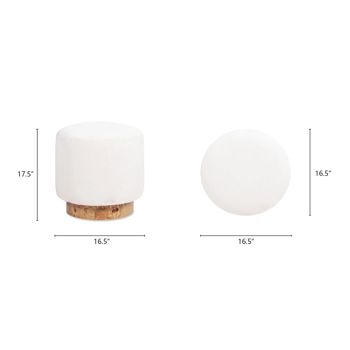 Upholstered Round Ottoman with Burl Wood Veneer Base