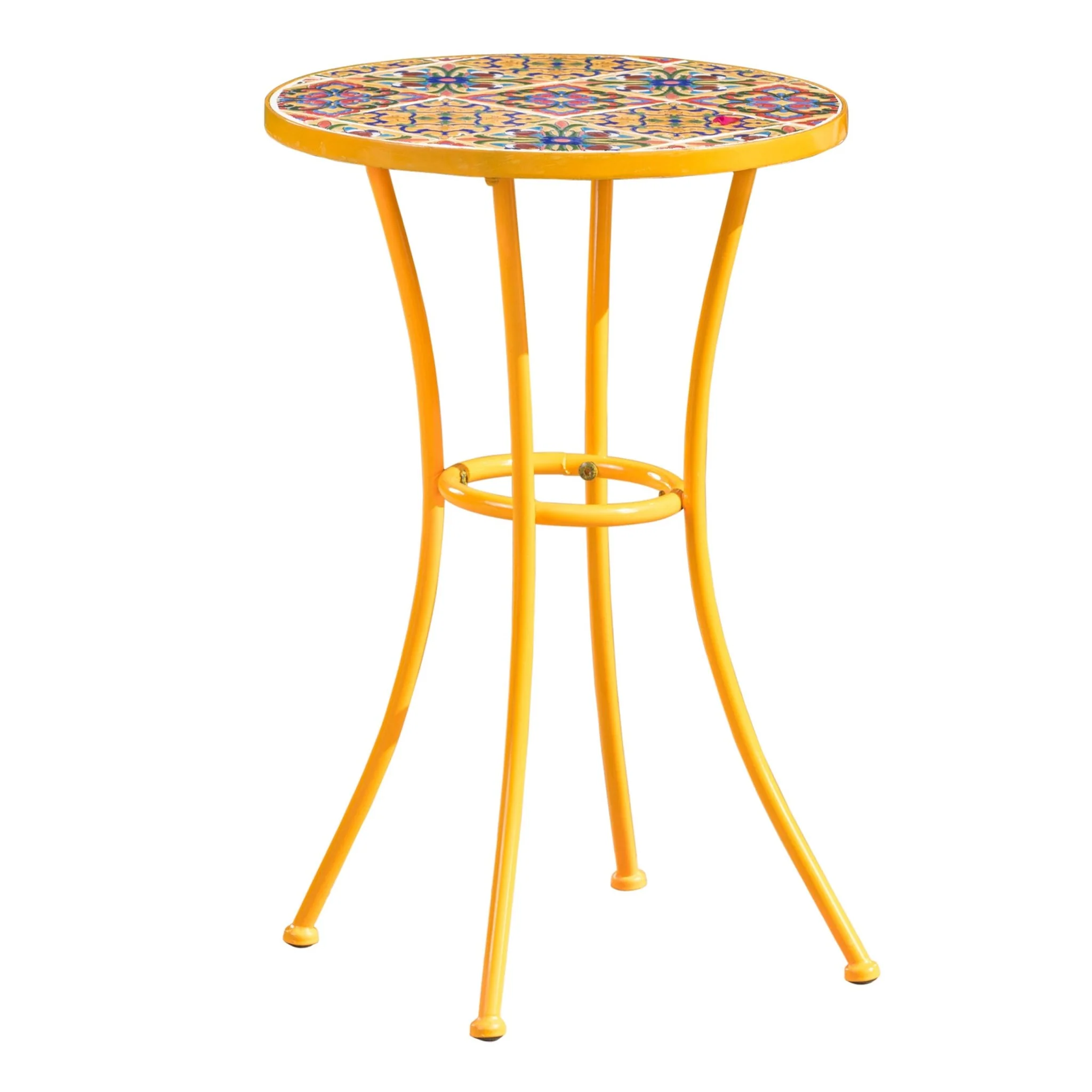 Outdoor Side Table with Tile Mosaic Table Top and Metal Legs