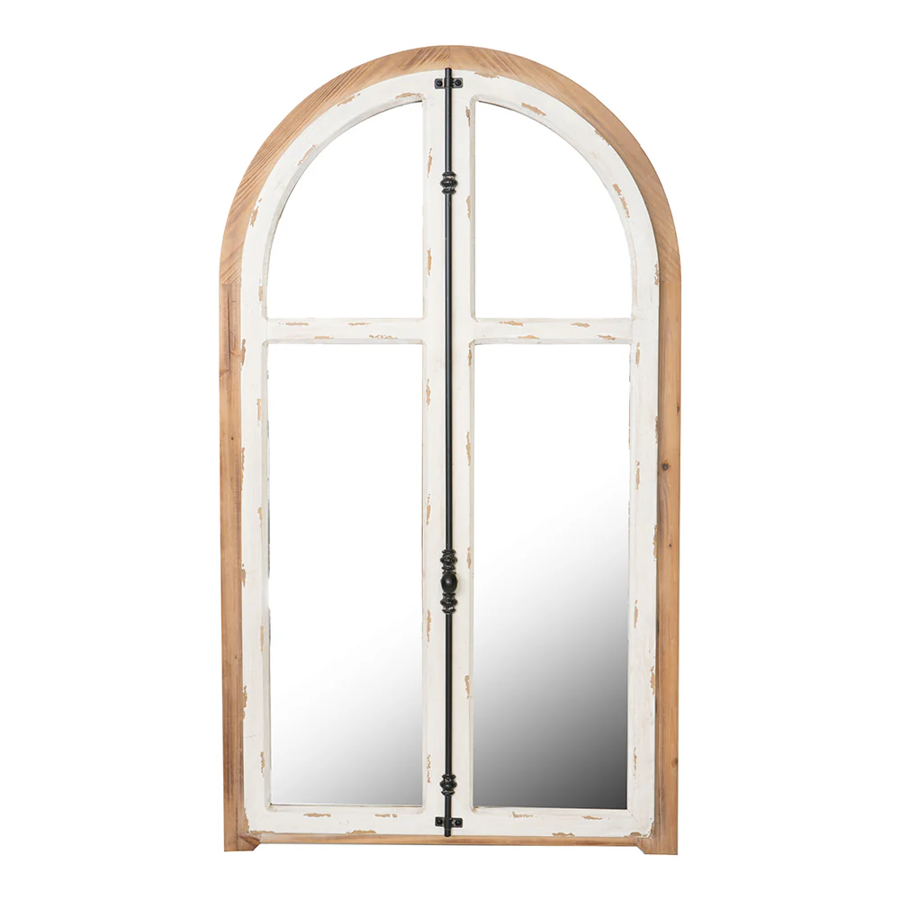 Wood Wall Mirror with Arched Window Design