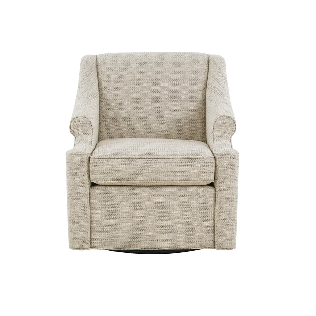 Upholstered Swivel Chair with Recessed Arms and Tight Back