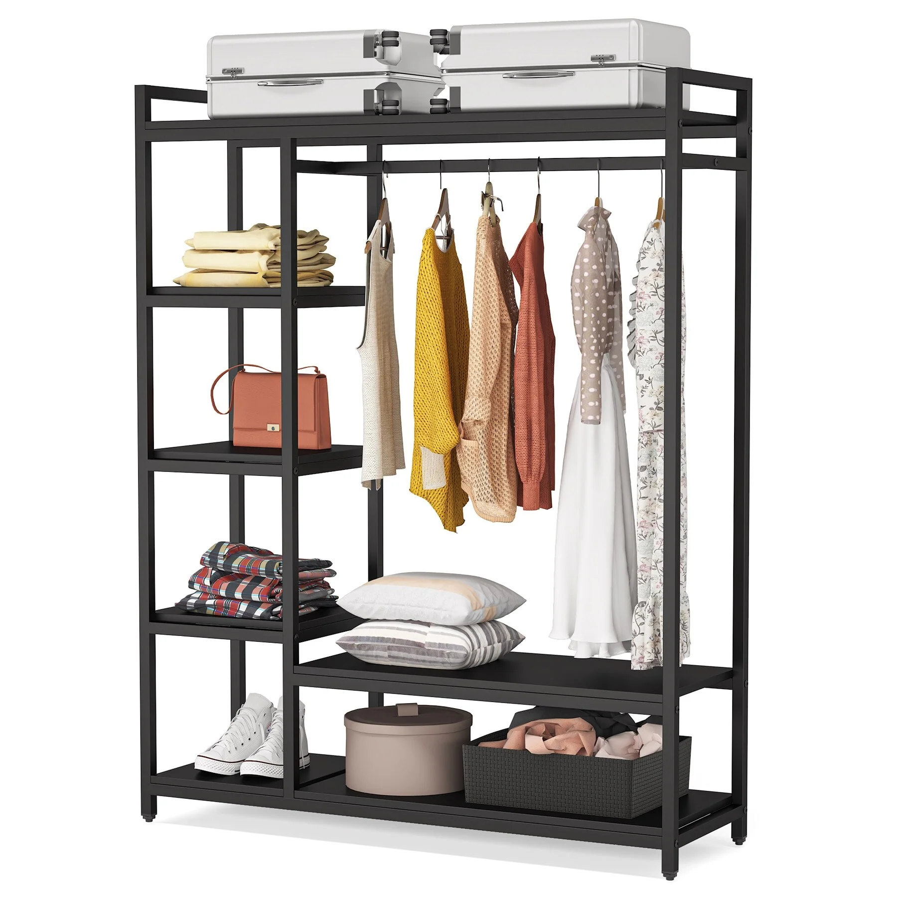 79 inche tall Freestanding Clothes Closet, Garment Rack with Shelves and Hanging rod clothing closet