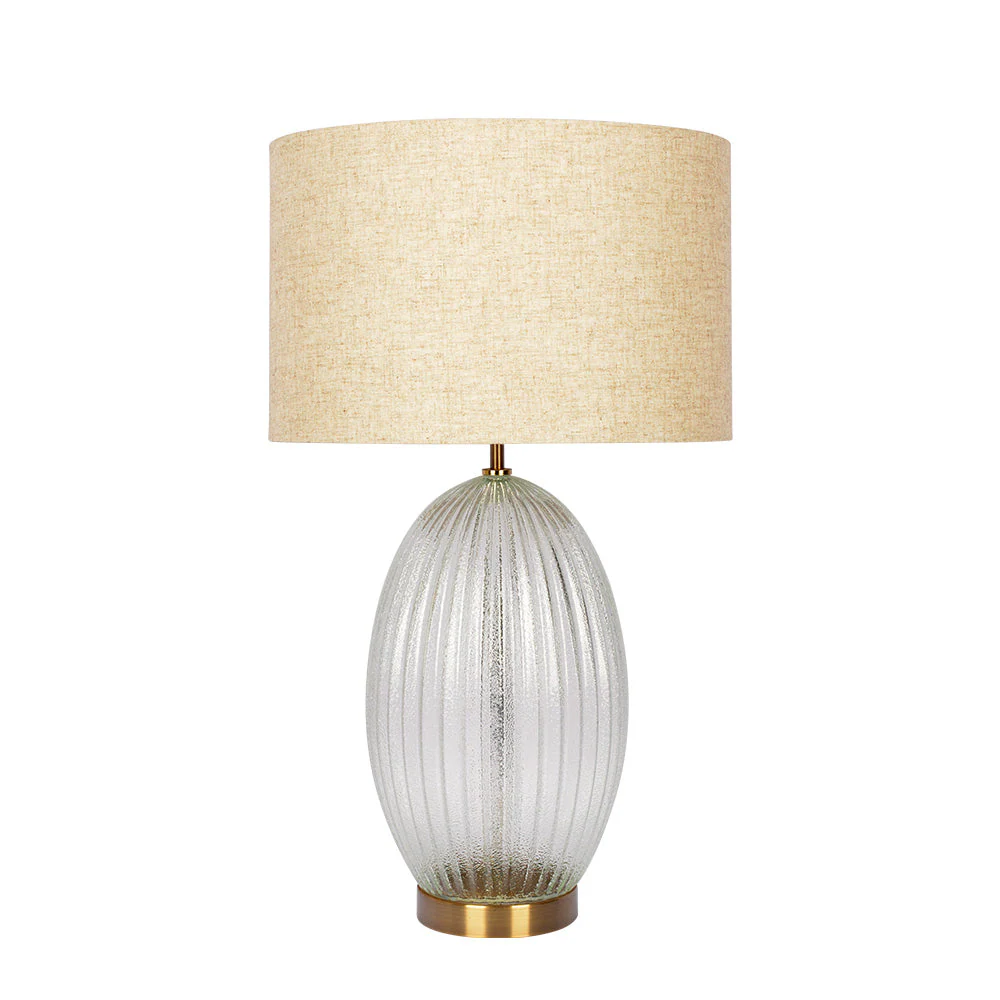 Table Lamp with Large Ribbed Glass Base and Linen Shade