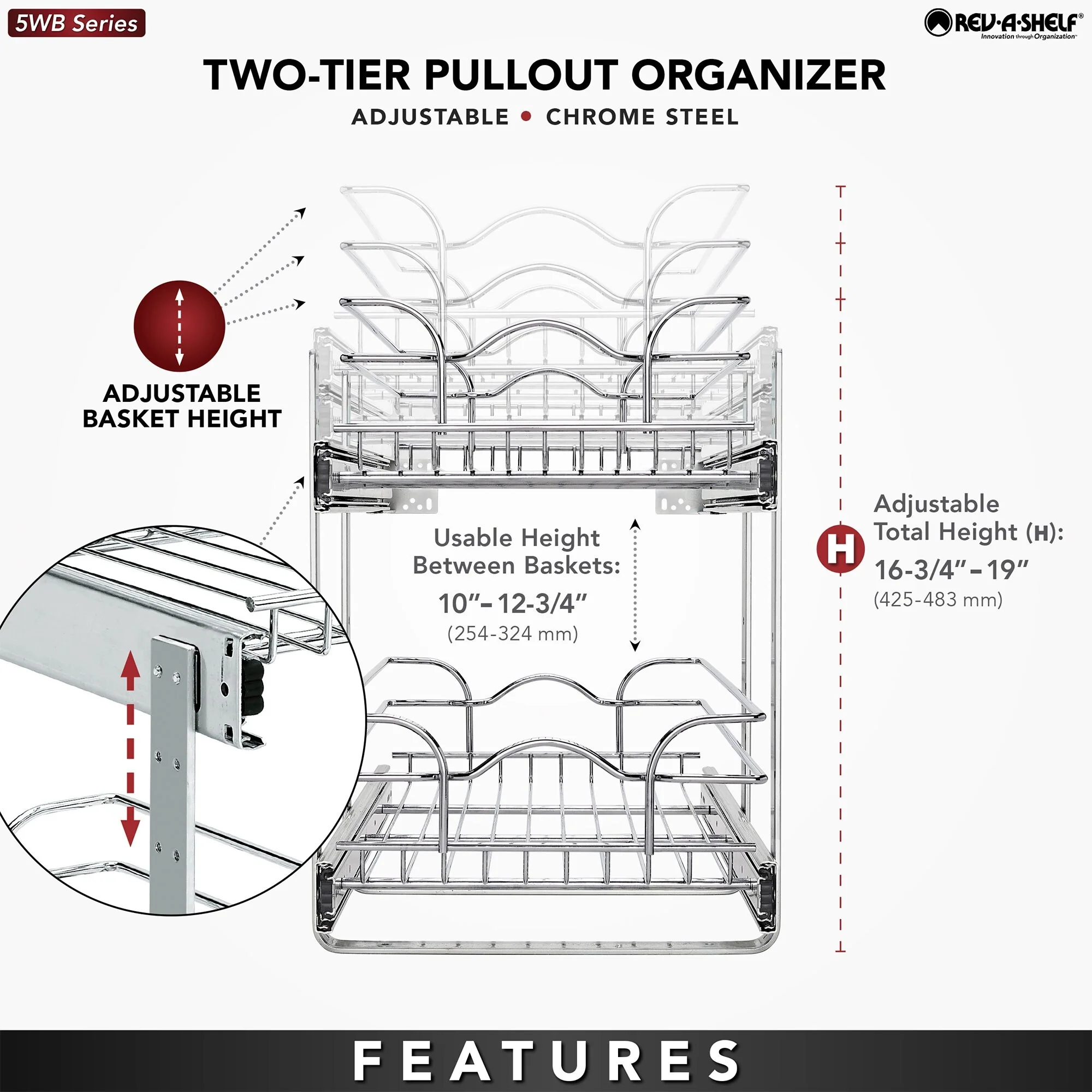 Rev-A-Shelf Kitchen Cabinet Pullout Shelf Organizer, 24 x 22 In, 5WB2-2422-CR-1