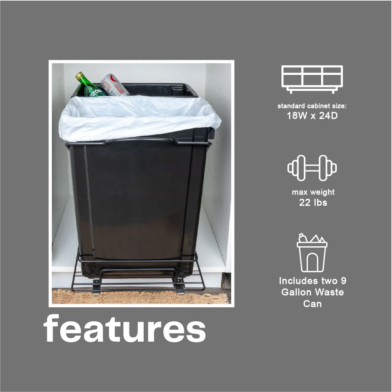 Household Essentials Chrome-Plated Steel Pull-Out/Slide-Out Double Trash Cans