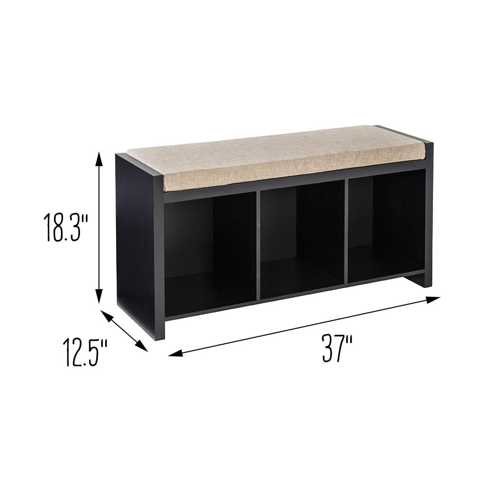 Honey-Can-Do MDF and Linen 3-Cube Storage Bench with Cushion