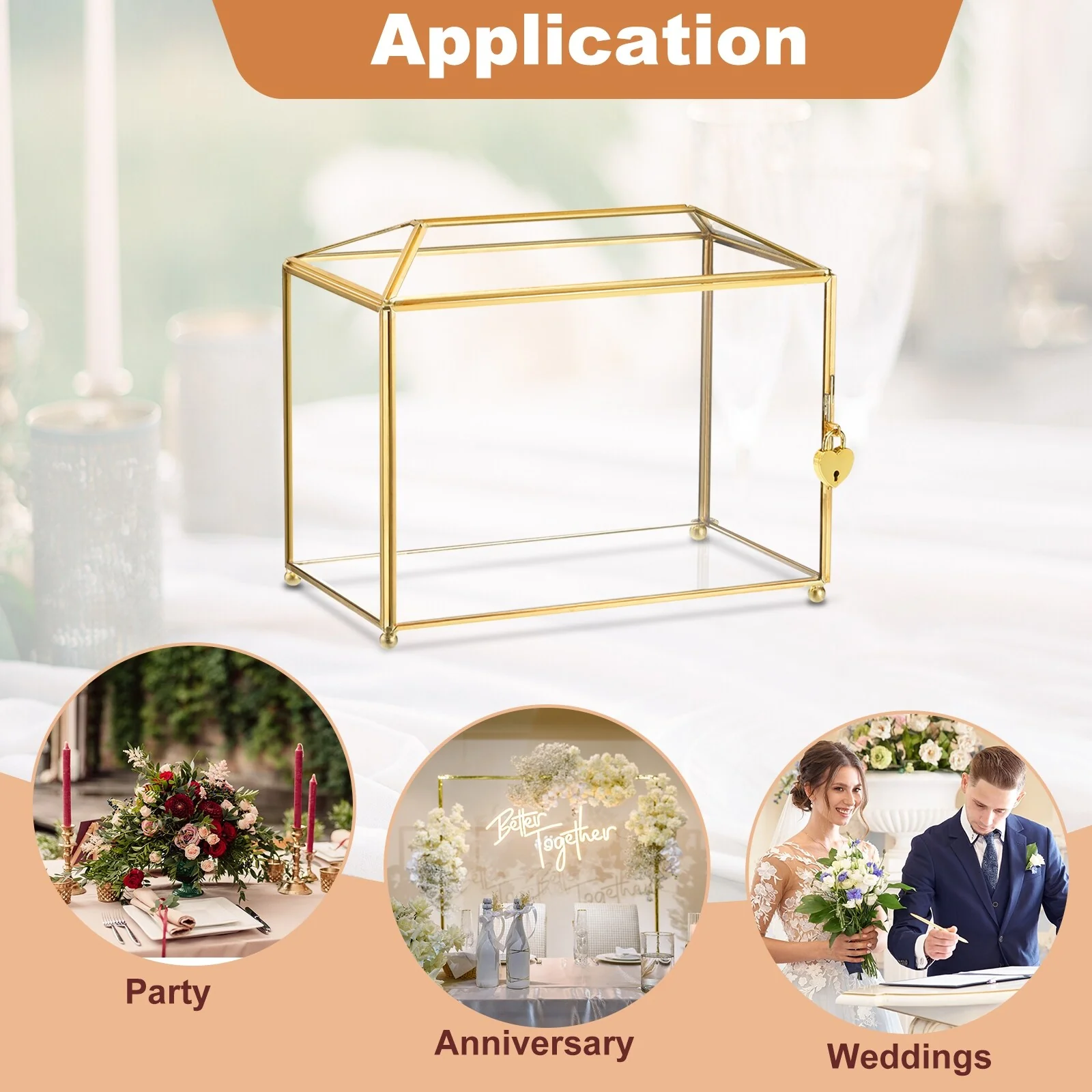 Glass Wedding Card Box with Lock, Clear Card Box for Reception