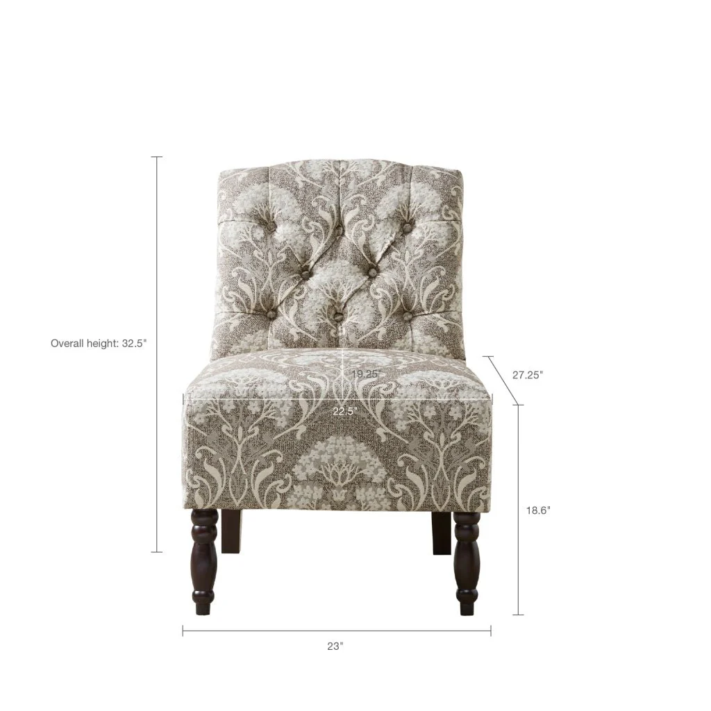 Armless Chair with Button Tufted and Turned Legs