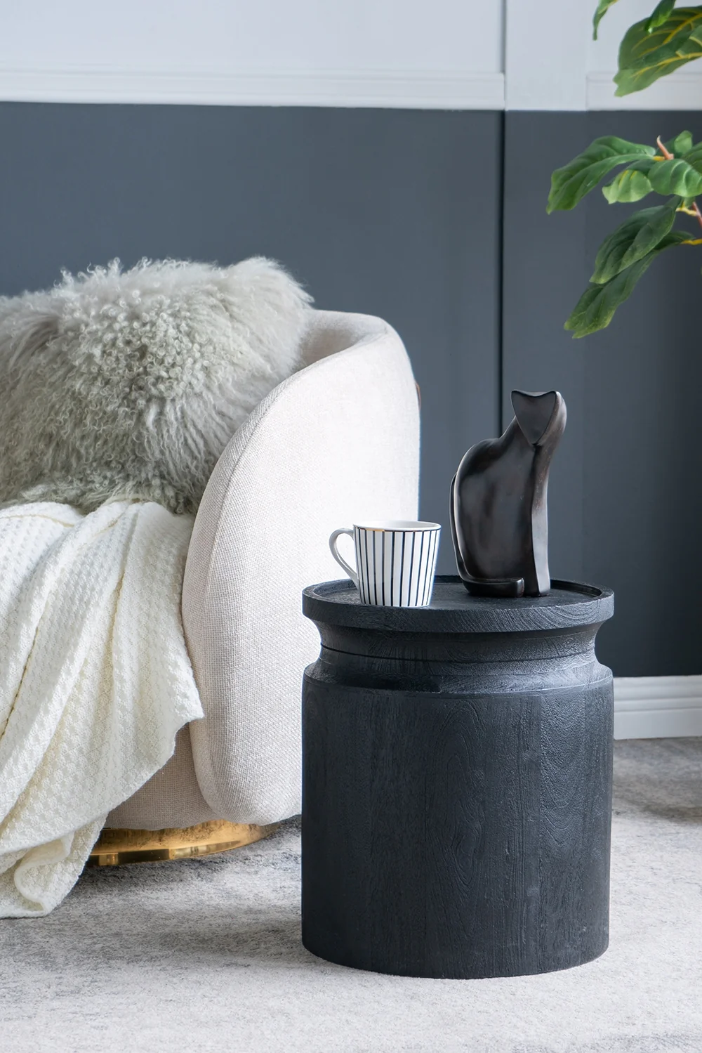 Black Wooden Cylinder Side Table