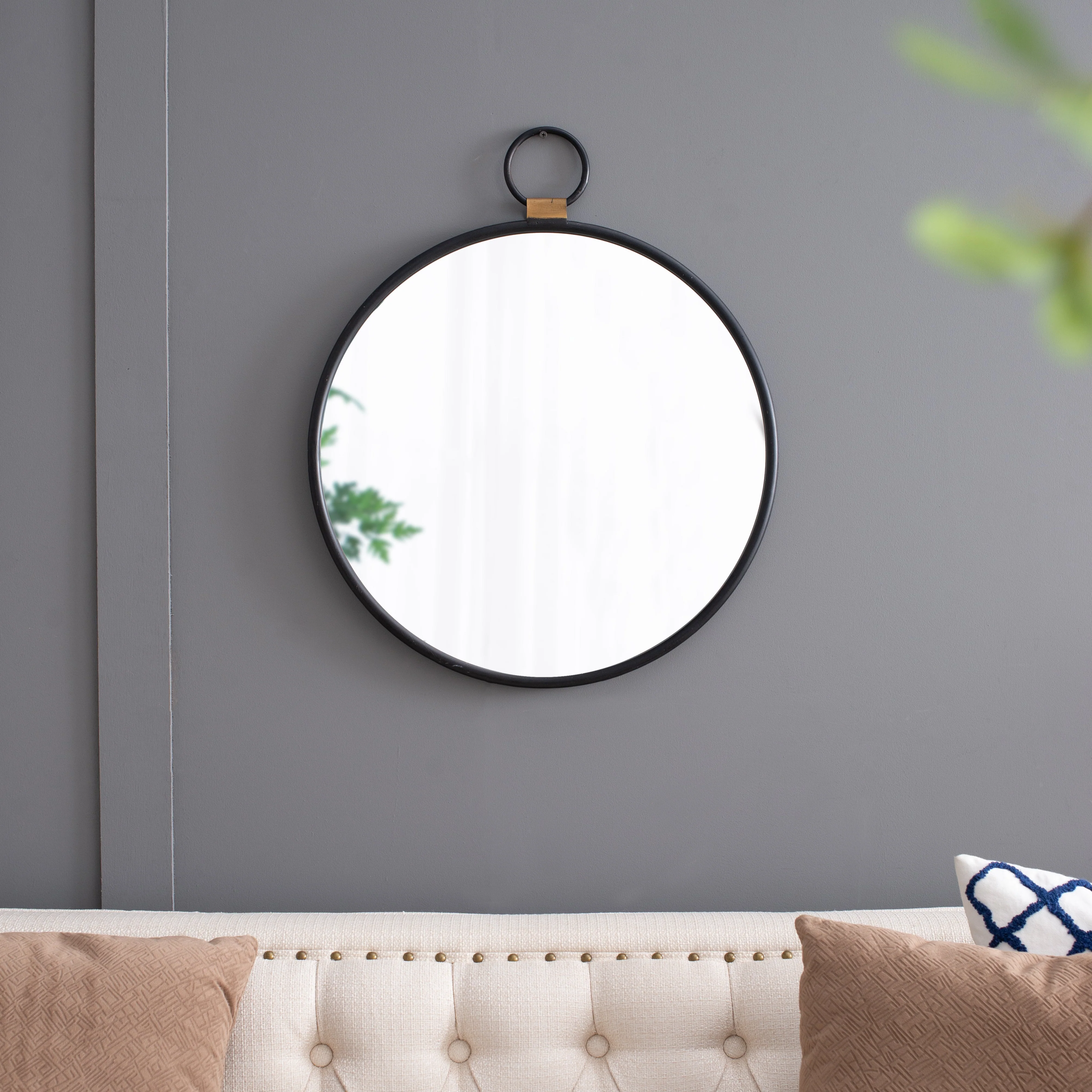 Round Wall Mirror with Stopwatch-Shaped Design