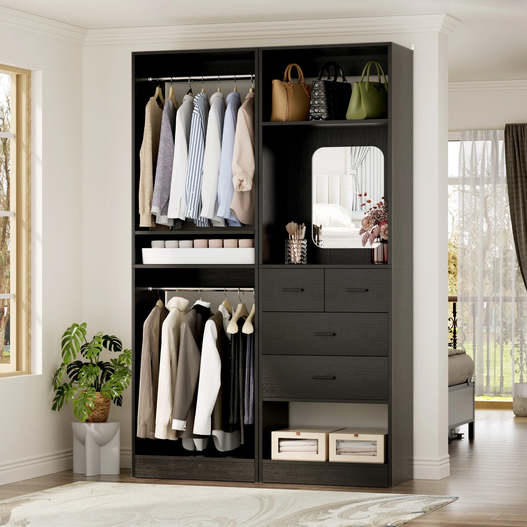 Cimly Set of 2 Free-standing Closet System with Drawers and Hanging Rods for Reach-in/ Walk-in Closet