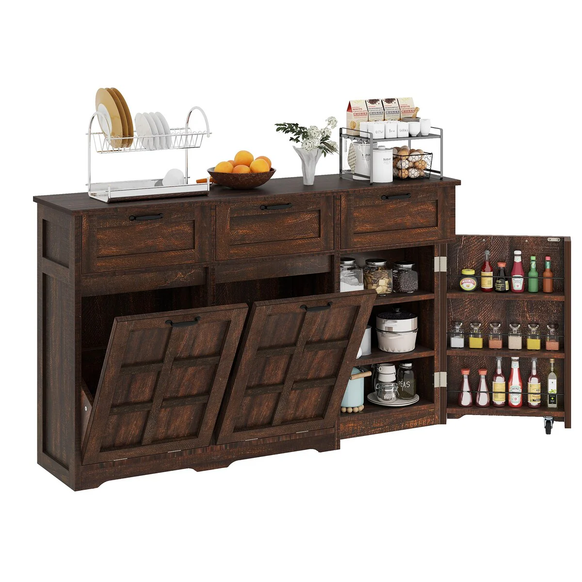 Kitchen Island With Double Tilt Out Trash Can Cabinet