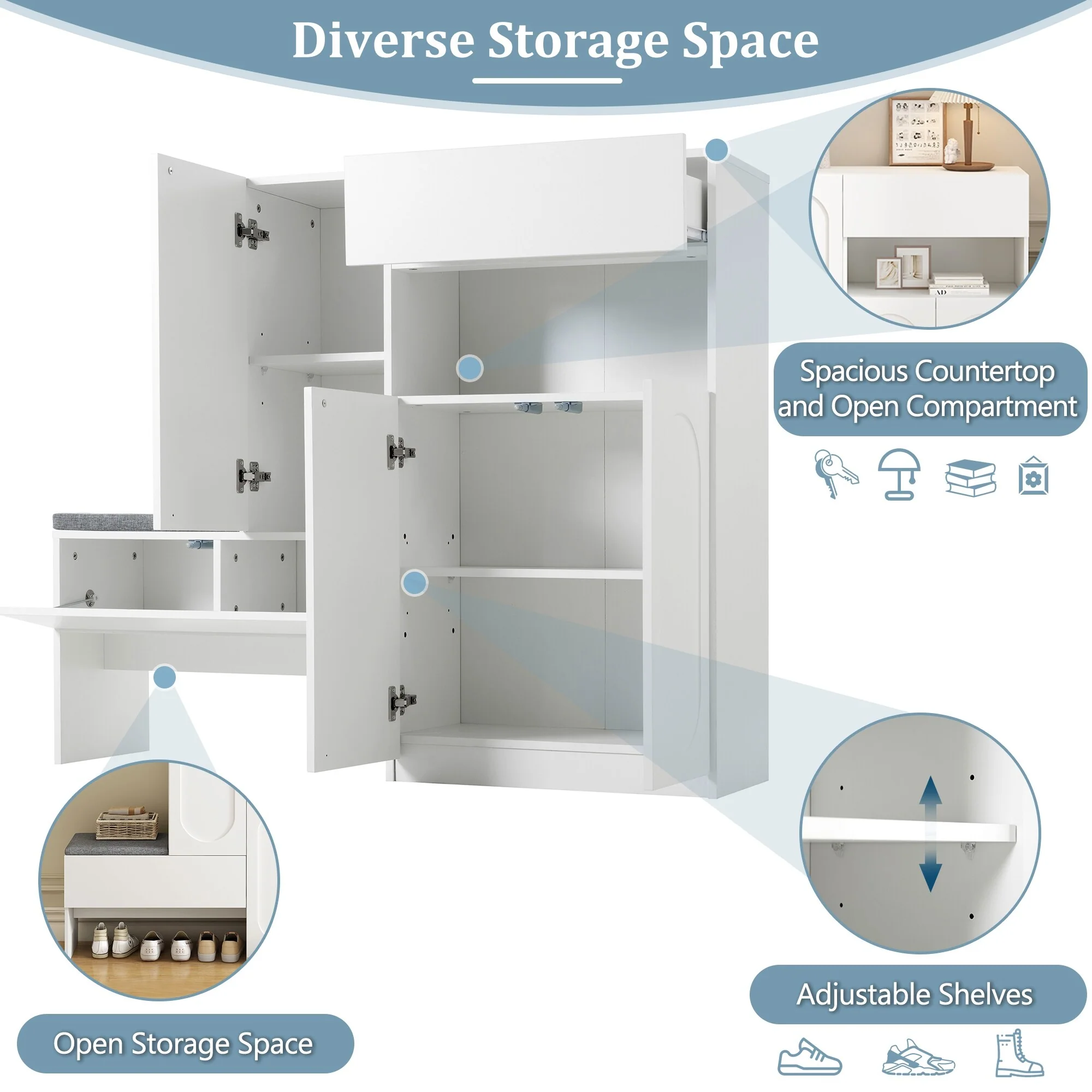 2-in-1 Shoe Cabinet with Bench, Entryway Storage Cabinet, Space-Saving Shoe Rack Organizer with Adjustable Shelves