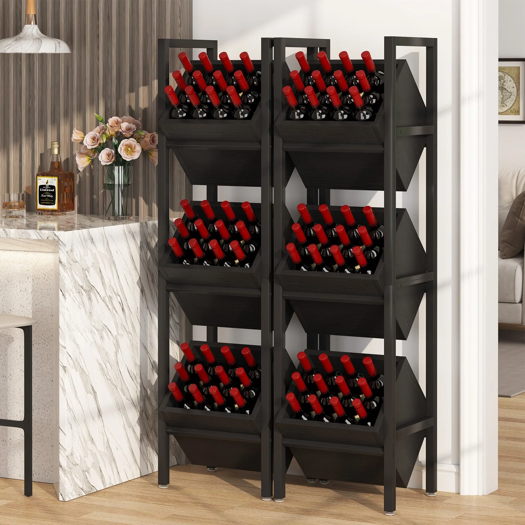 3 Tier Freestanding Floor Wooden Wine Rack