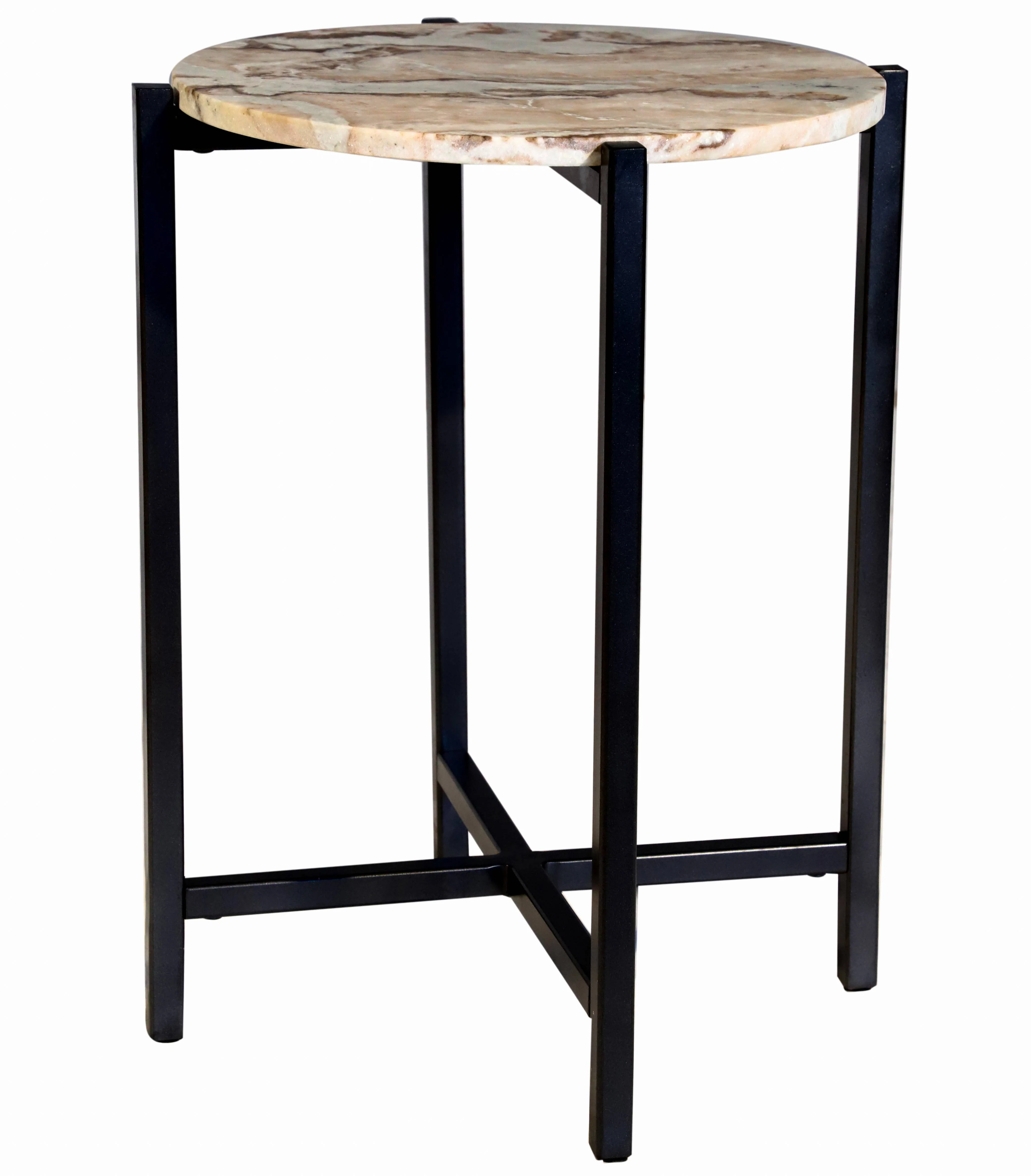 Marble Side Table For Living Room With Black Metal Frame