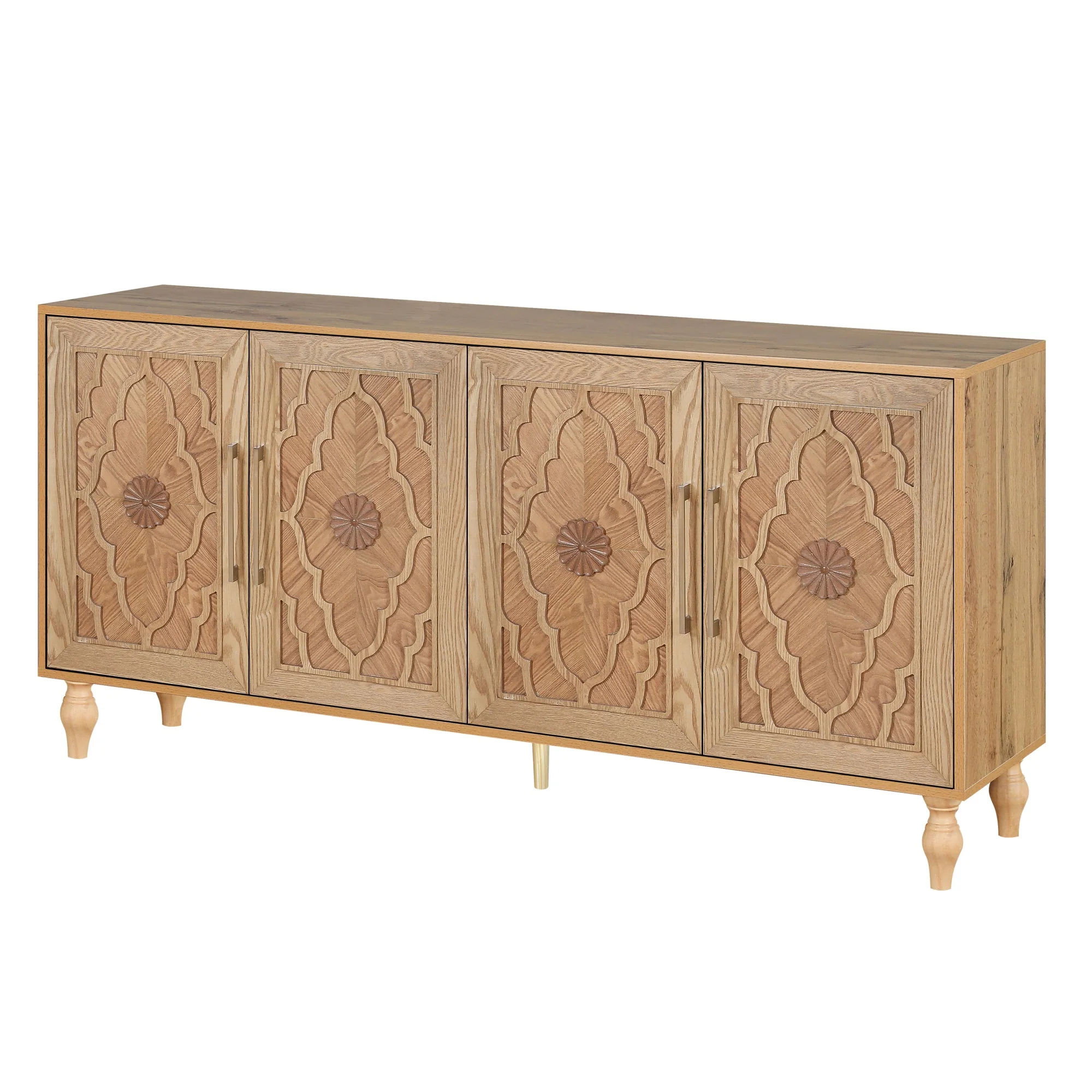 Bespokee Carved Flower Door Large Storage Cabinet With Metal Handle