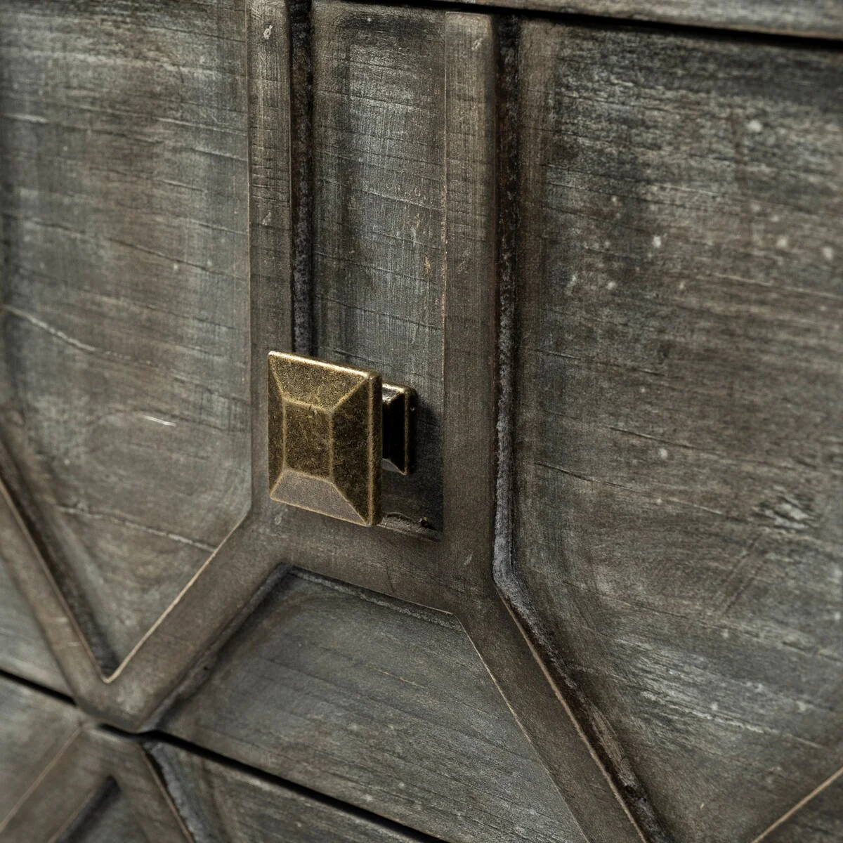 Genevieve I Gray Fir Veneer w/ Iron Frame & 3 Drawer Accent Cabinet - 39.0L x 15.7W x 30.9H